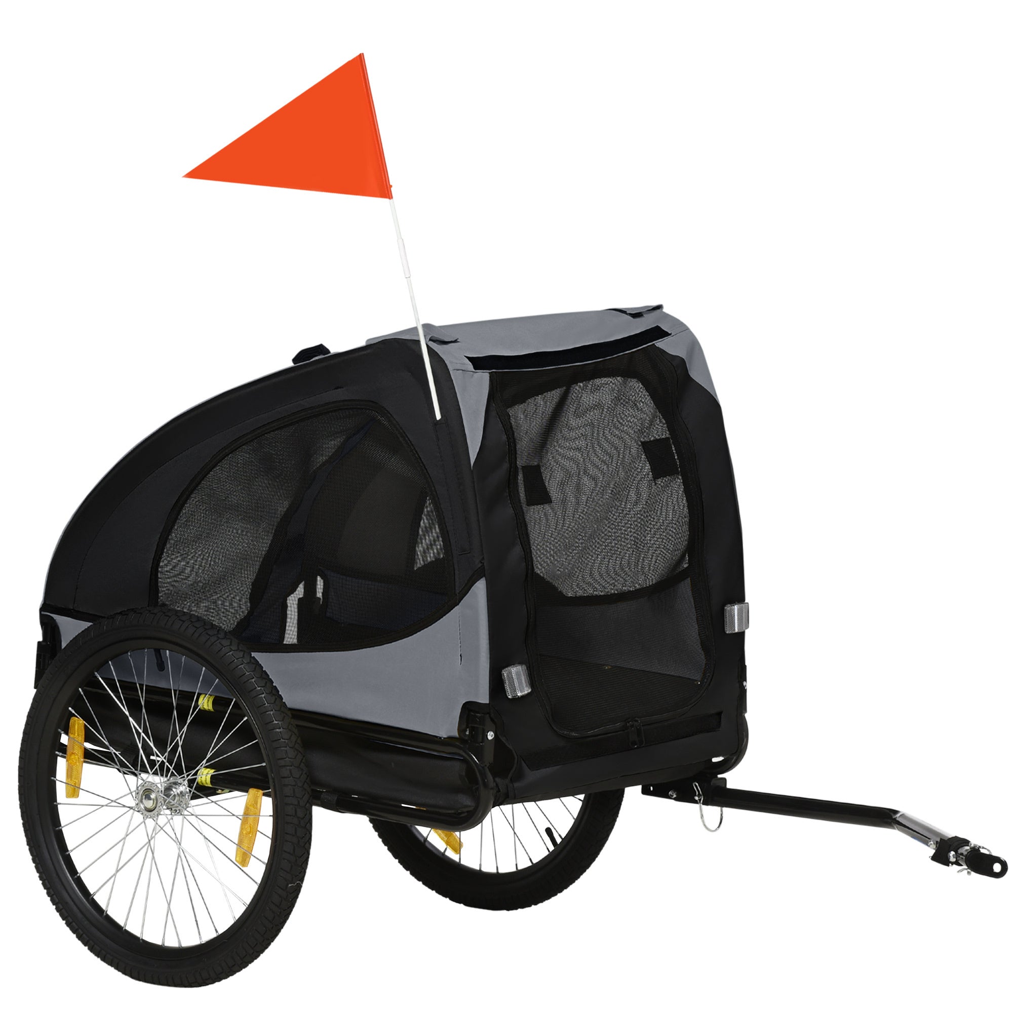 Aosom Dog Bike Trailer, Pet Bike Wagon with Steel Frame, Hitch Coupler, Quick Release Wheels, Reflectors, Flag, Pet Travel Carrier for Medium Dogs, Black - Tuesday Morning - Pet Supplies