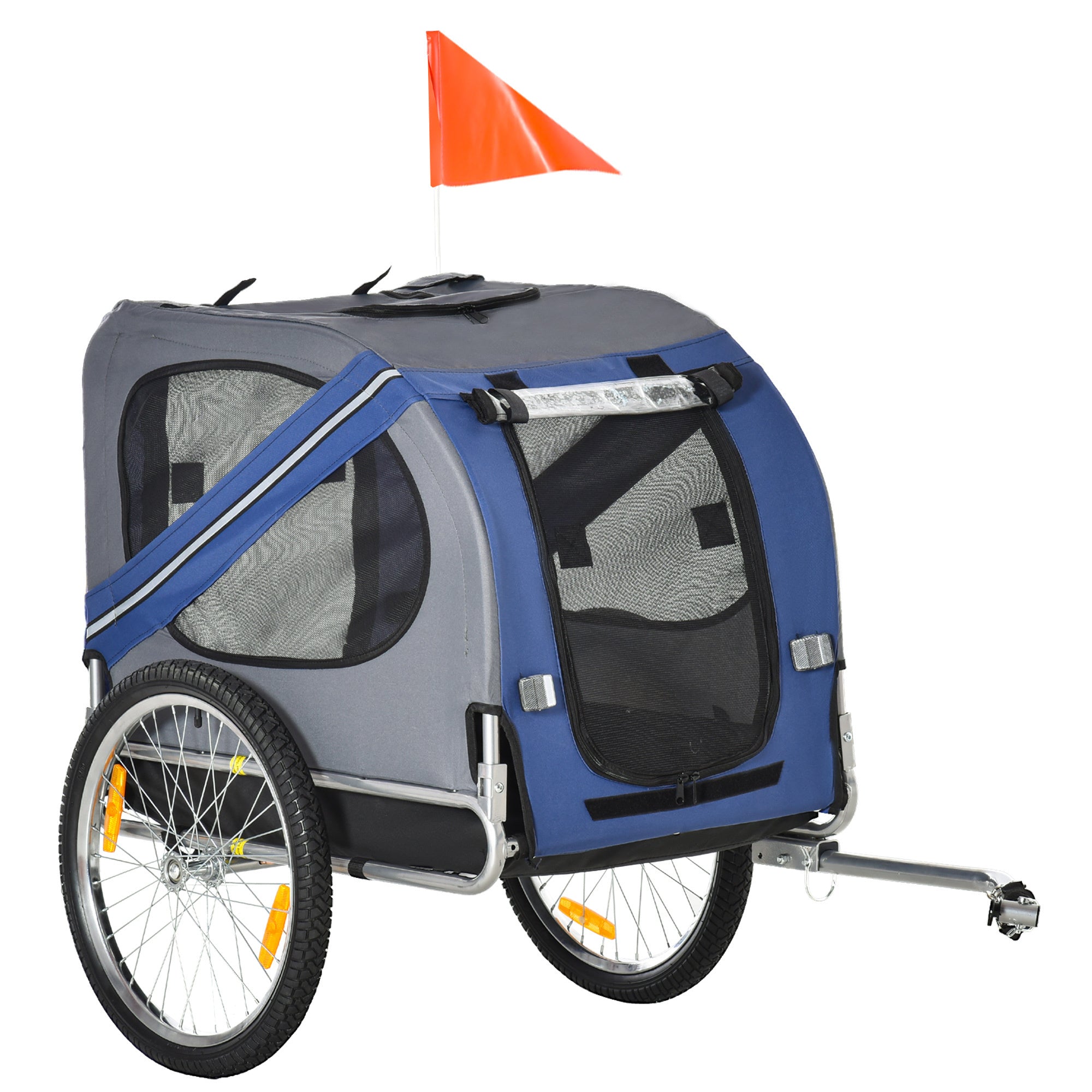 Aosom Dog Bike Trailer Pet Cart Bicycle Wagon Cargo Carrier Attachment for Travel with 3 Entrances Large Wheels for Off - Road & Mesh Screen - Blue / Grey - Tuesday Morning - Pet Supplies