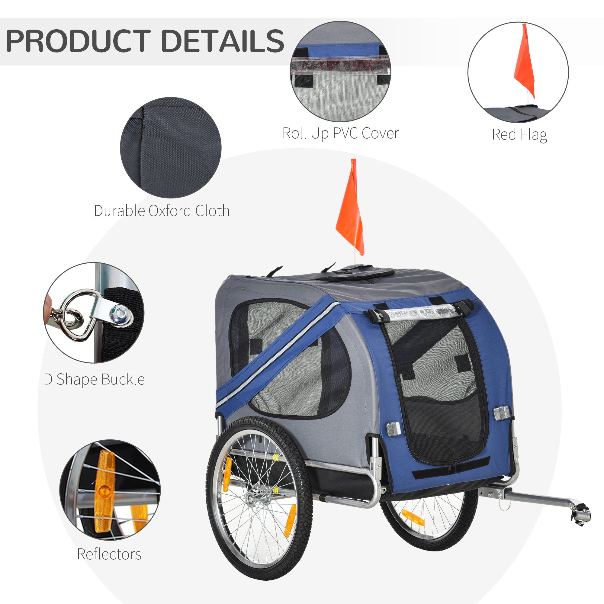 Aosom Dog Bike Trailer Pet Cart Bicycle Wagon Cargo Carrier Attachment for Travel with 3 Entrances Large Wheels for Off - Road & Mesh Screen - Blue / Grey - Tuesday Morning - Pet Supplies