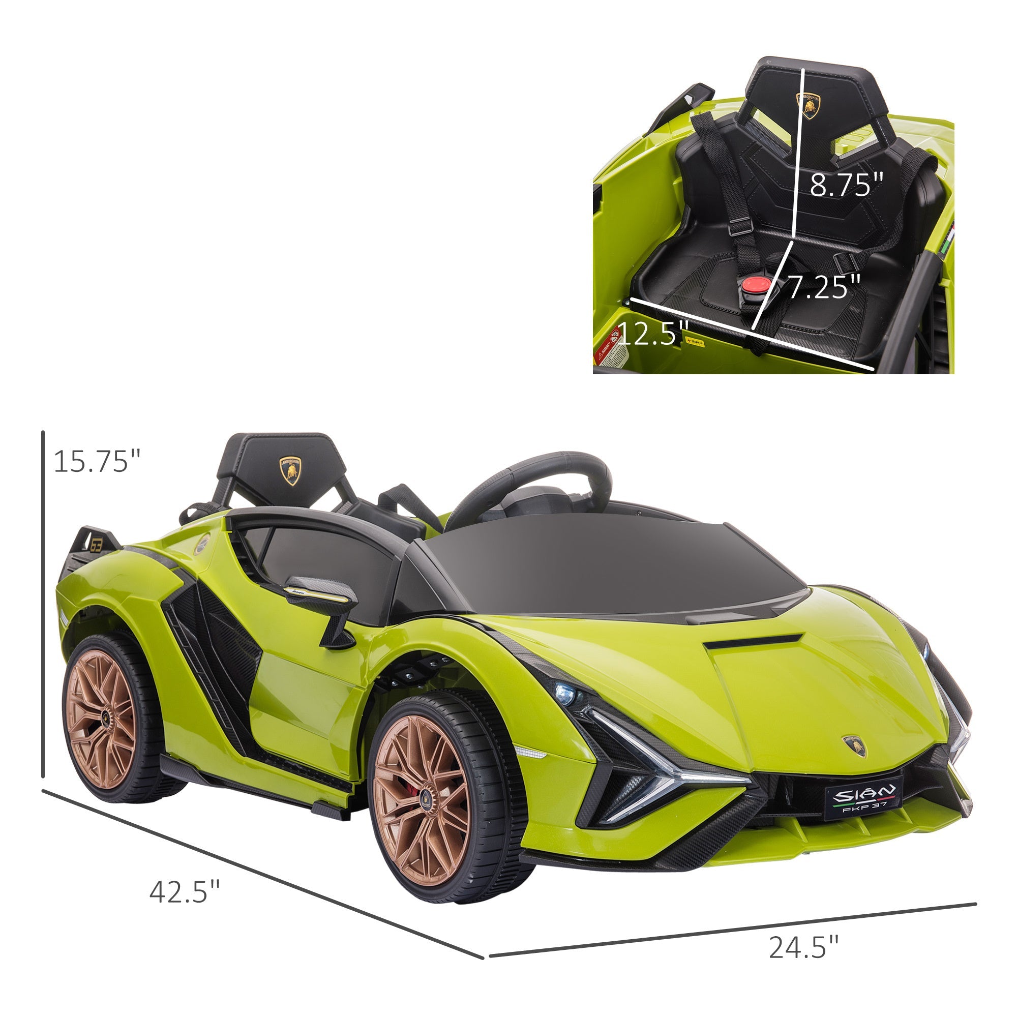 Aosom Lamborghini SIAN Licensed Kids Ride On Car, 12V Battery Powered Electric Sports Car Toy with Remote Control, Horn, Music, & Headlights for 3 - 5 Years Old， Green - Tuesday Morning - Riding Toys