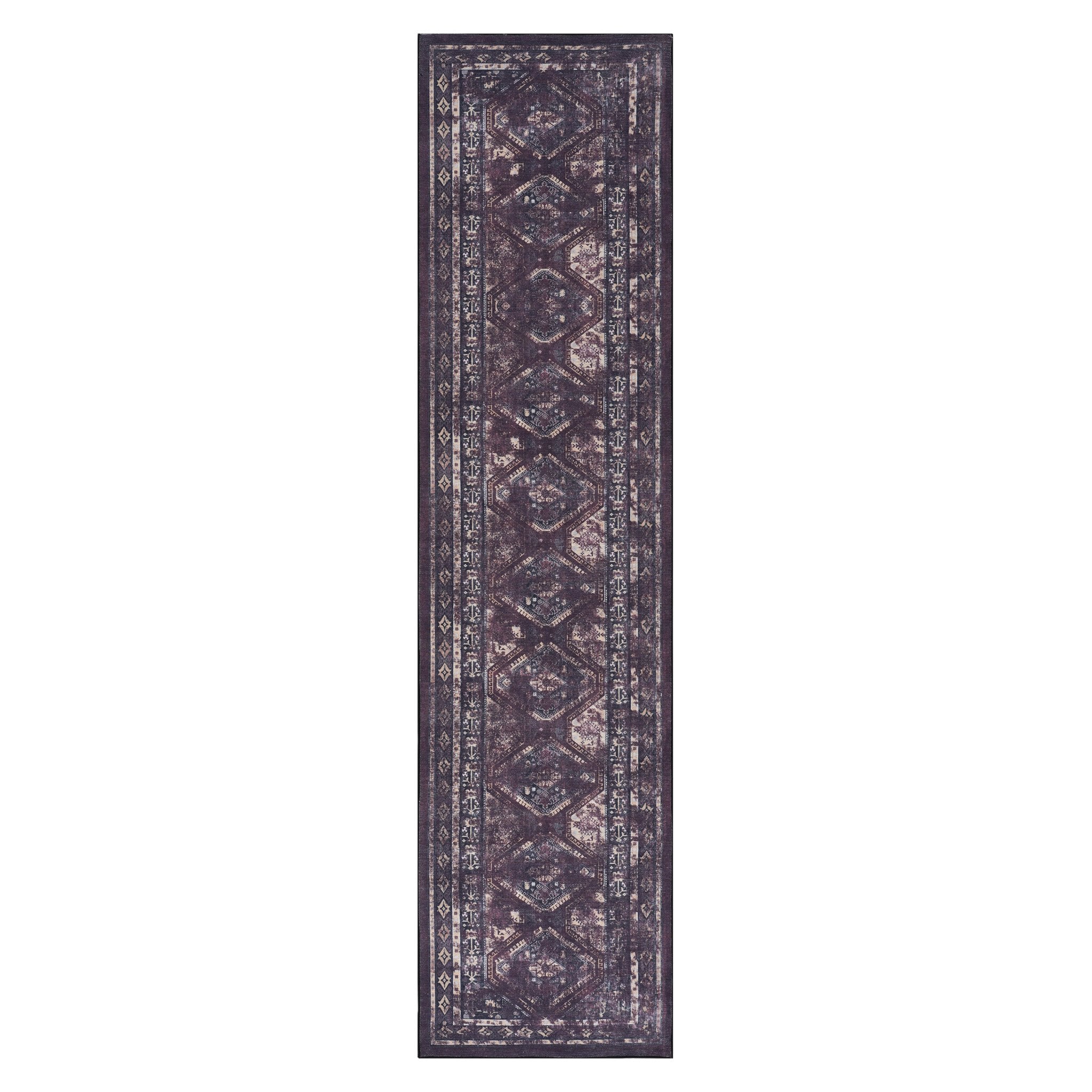 Area Rugs, Washable Rug, Low - Pile, Non - Slip, Non - Shedding, Foldable, Kid&Pet Friendly - Area Rugs for living room, bedroom, kitchen, dining room rug - Perfect Gifts, (Black+Burgundy, 2'6'' x 10') - Tuesday Morning - Area Rugs