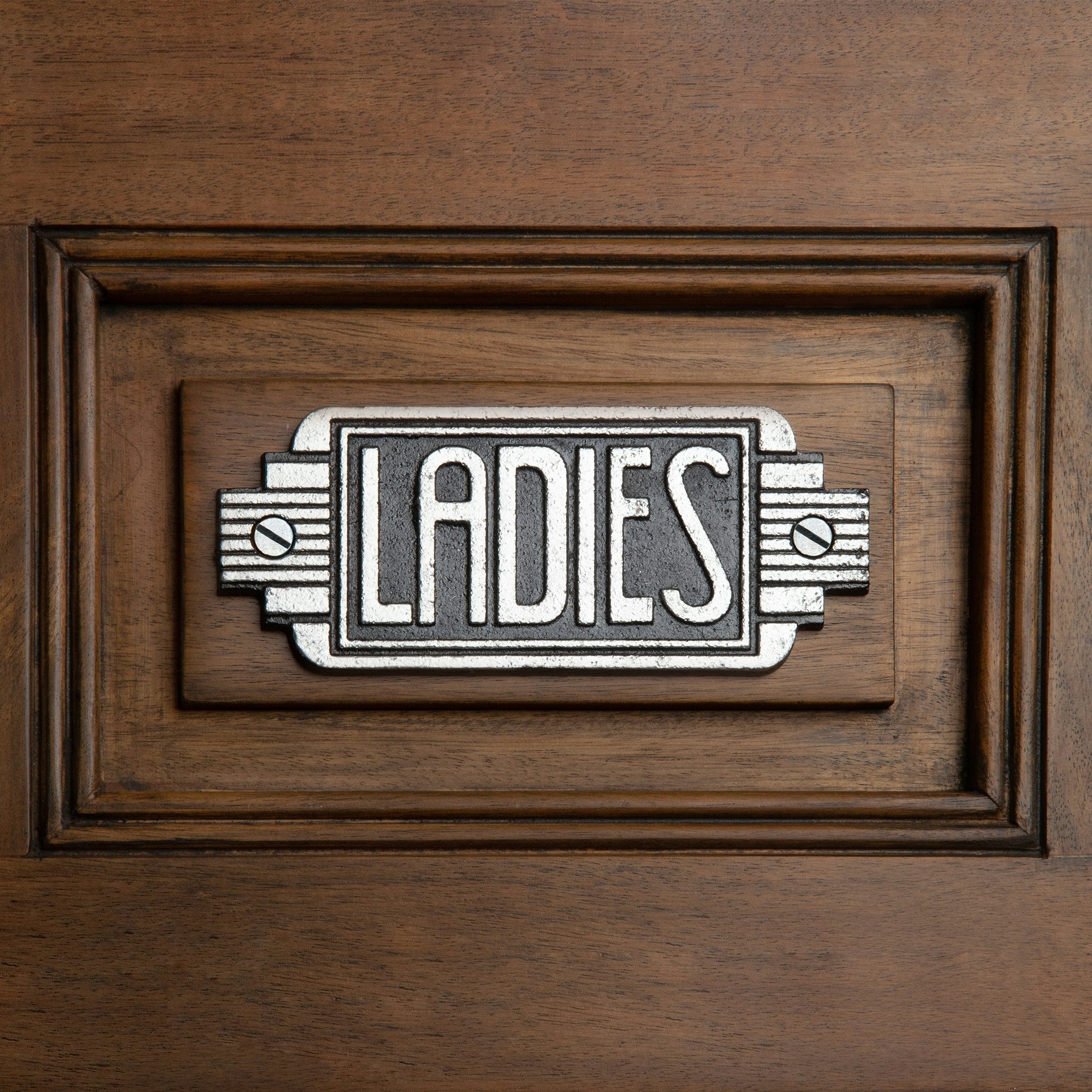 Art Deco Cast Iron Ladies Room Door Sign - Tuesday Morning - Wall Signs