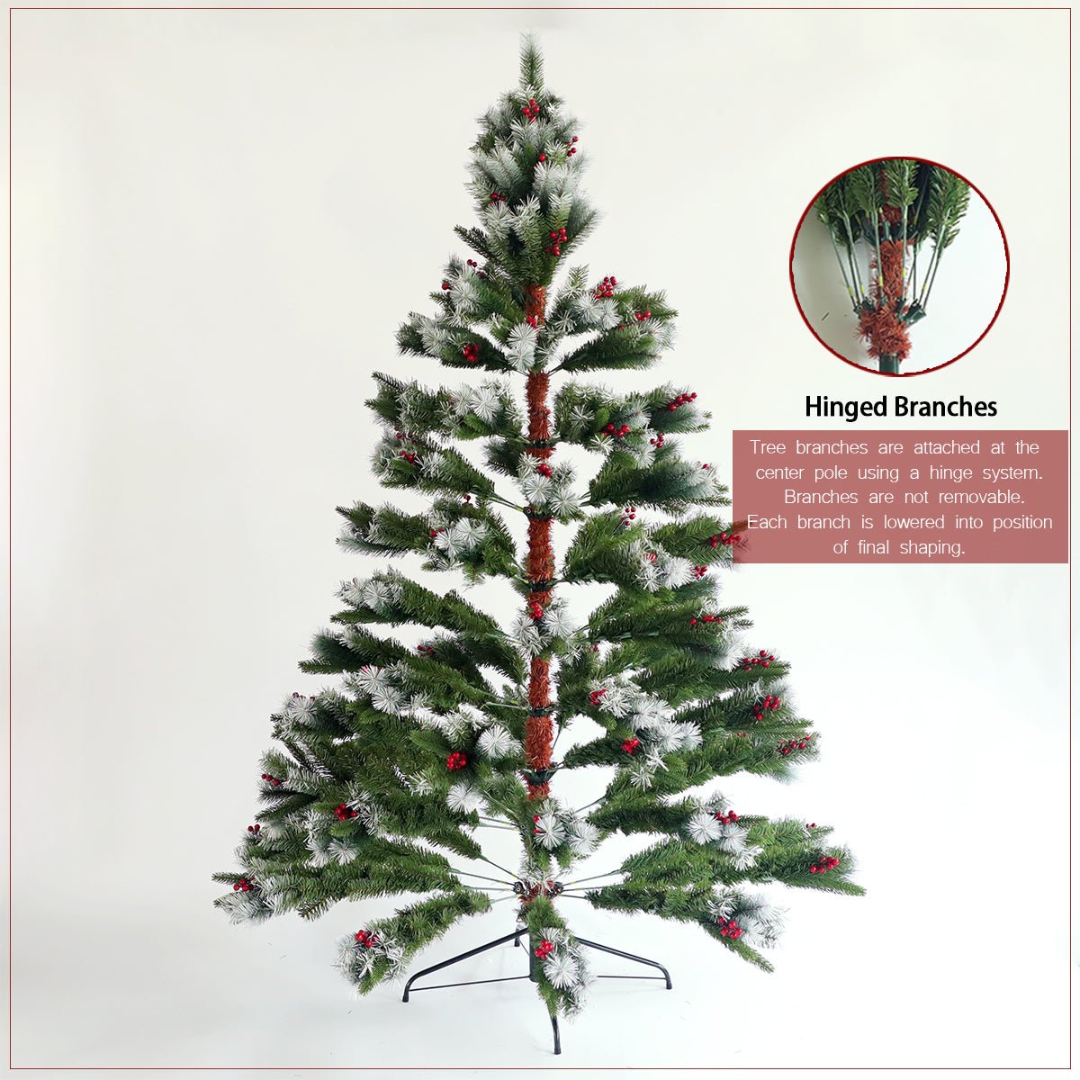 Artificial Christmas Tree Flocked Pine Needle Tree with Cones Red Berries 7.5 ft Foldable Stand - Tuesday Morning - Decorative Objects