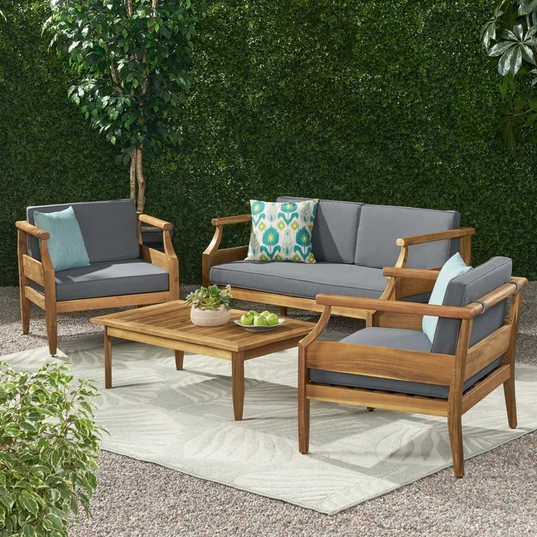 ASTON Outdoor 4 Seater Chat Set with Cushions_LOVESEAT & COFFEE TABLE &CLUB CHAIR - Tuesday Morning - Outdoor Furniture Sets