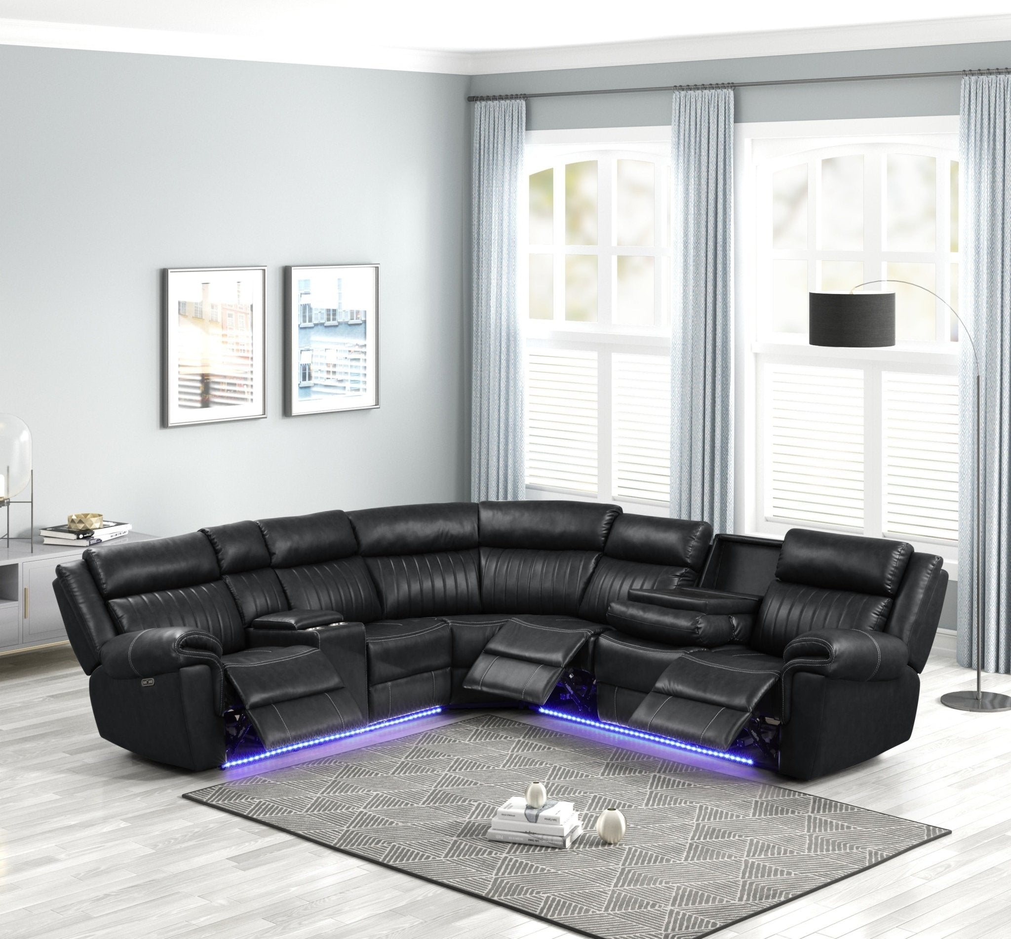 Aviator Modern Style Recliner Sectional Sofa made with Wood in Black - Tuesday Morning - Sofas & Sectionals