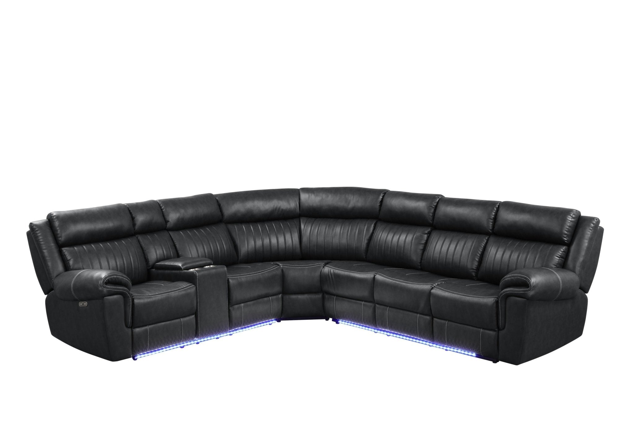 Aviator Modern Style Recliner Sectional Sofa made with Wood in Black - Tuesday Morning - Sofas & Sectionals