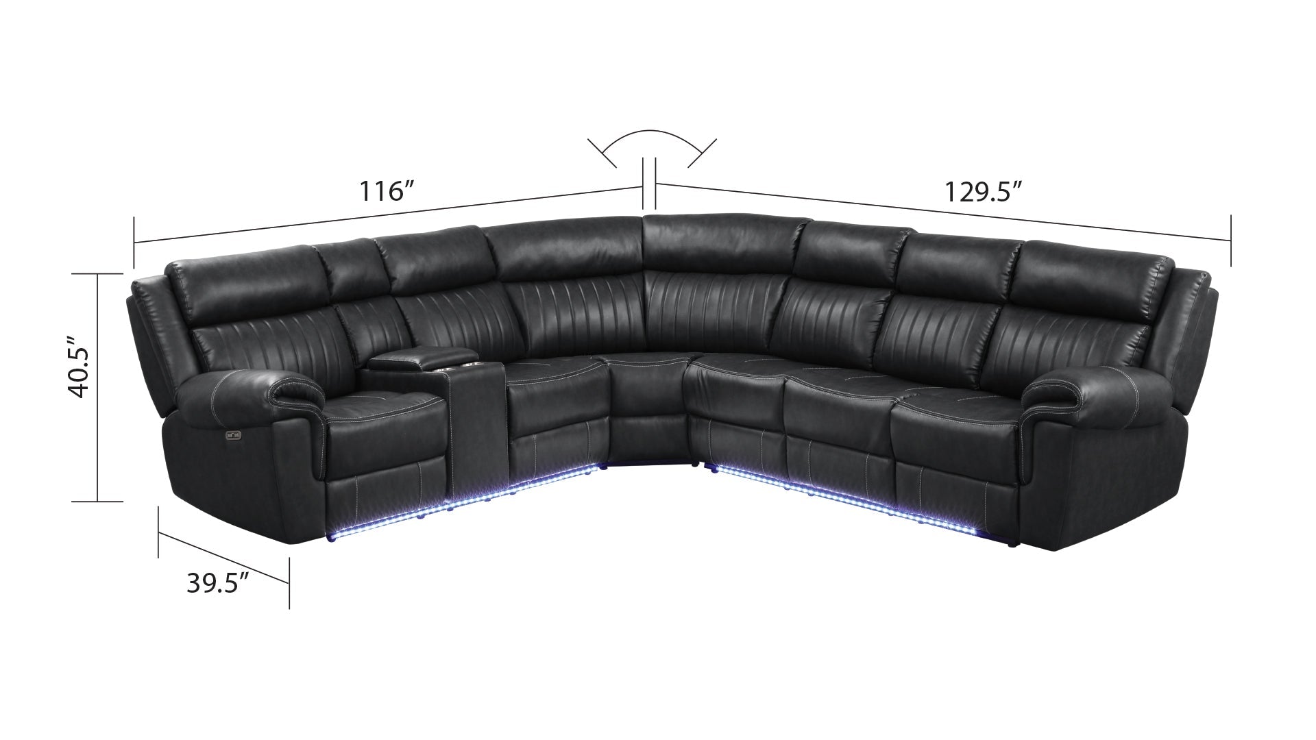 Aviator Modern Style Recliner Sectional Sofa made with Wood in Black - Tuesday Morning - Sofas & Sectionals