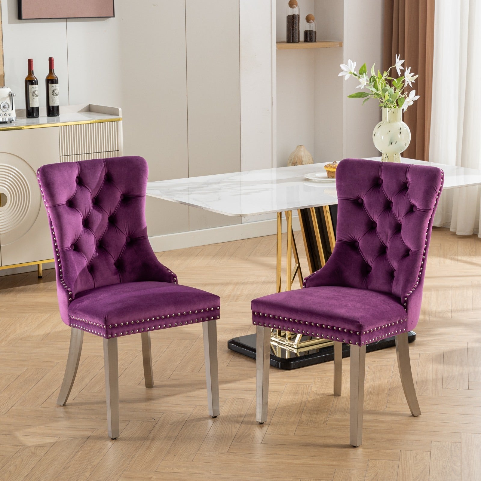 Nikki-Collection-Modern,-High-end-Tufted-Solid-Wood-Contemporary-Velvet-Upholstered-Dining-Chair-with-Chrome-Stainless-Steel-Plating-Legs,Nailhead-Trim,Set-of-2,Purple-and-Chrome,-SW1701PP-