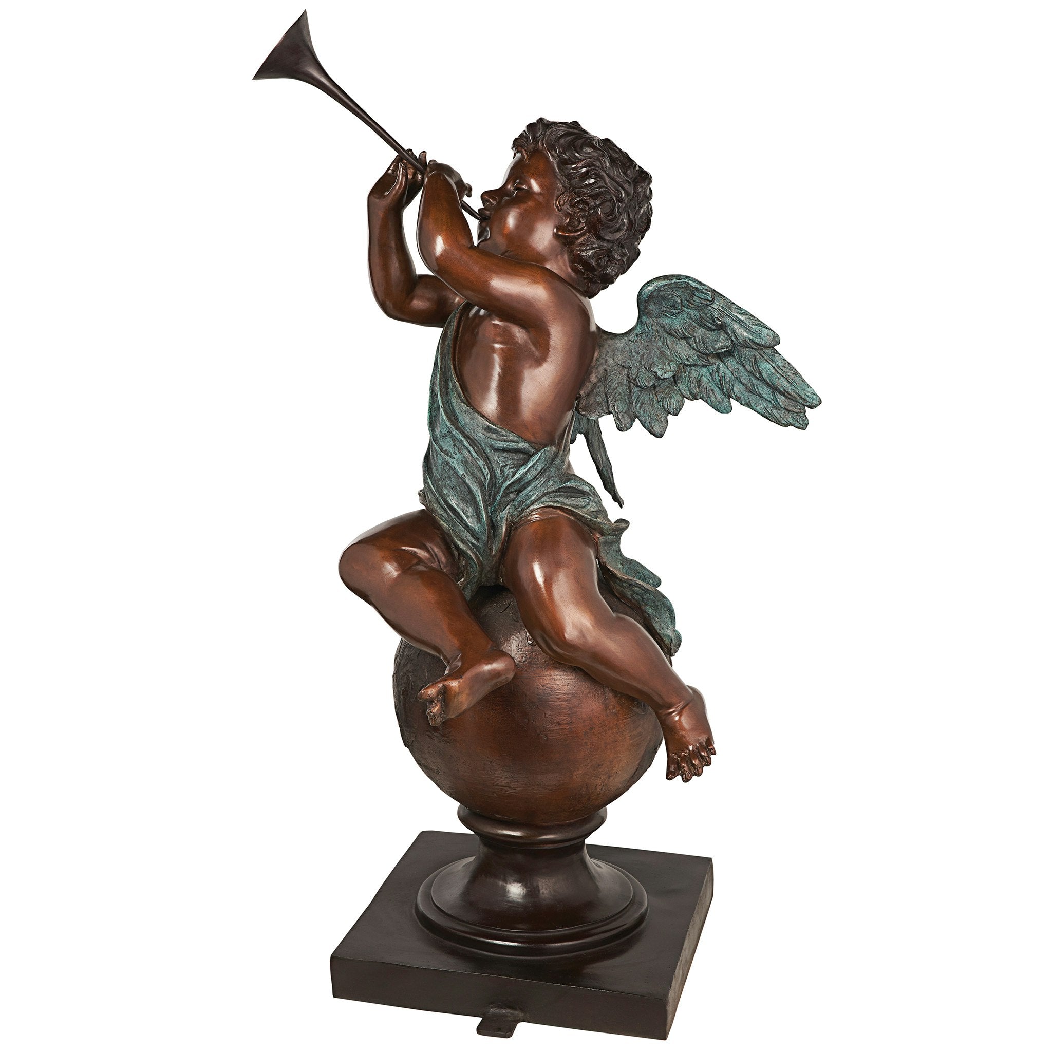 Baby Gabriel Sounding Heaven's Trumpet Cast Bronze Garden Angel Statue - Tuesday Morning - Statues & Sculptures