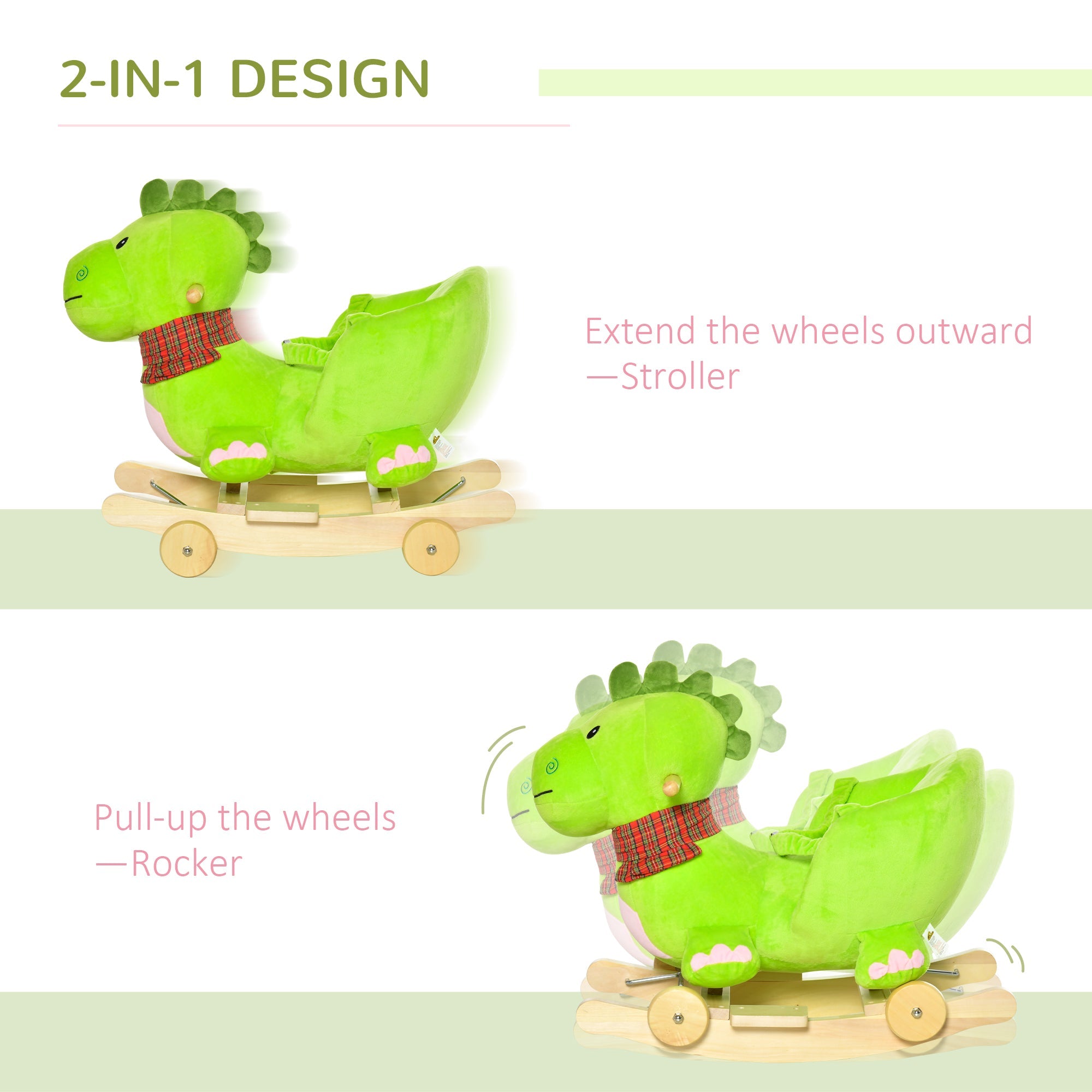 Baby Rocking horse Kids Interactive 2 - in - 1 Plush Ride - On Toys Stroller Rocking Dinosaur with Wheels and Nursery Song - Tuesday Morning - Toys & Games