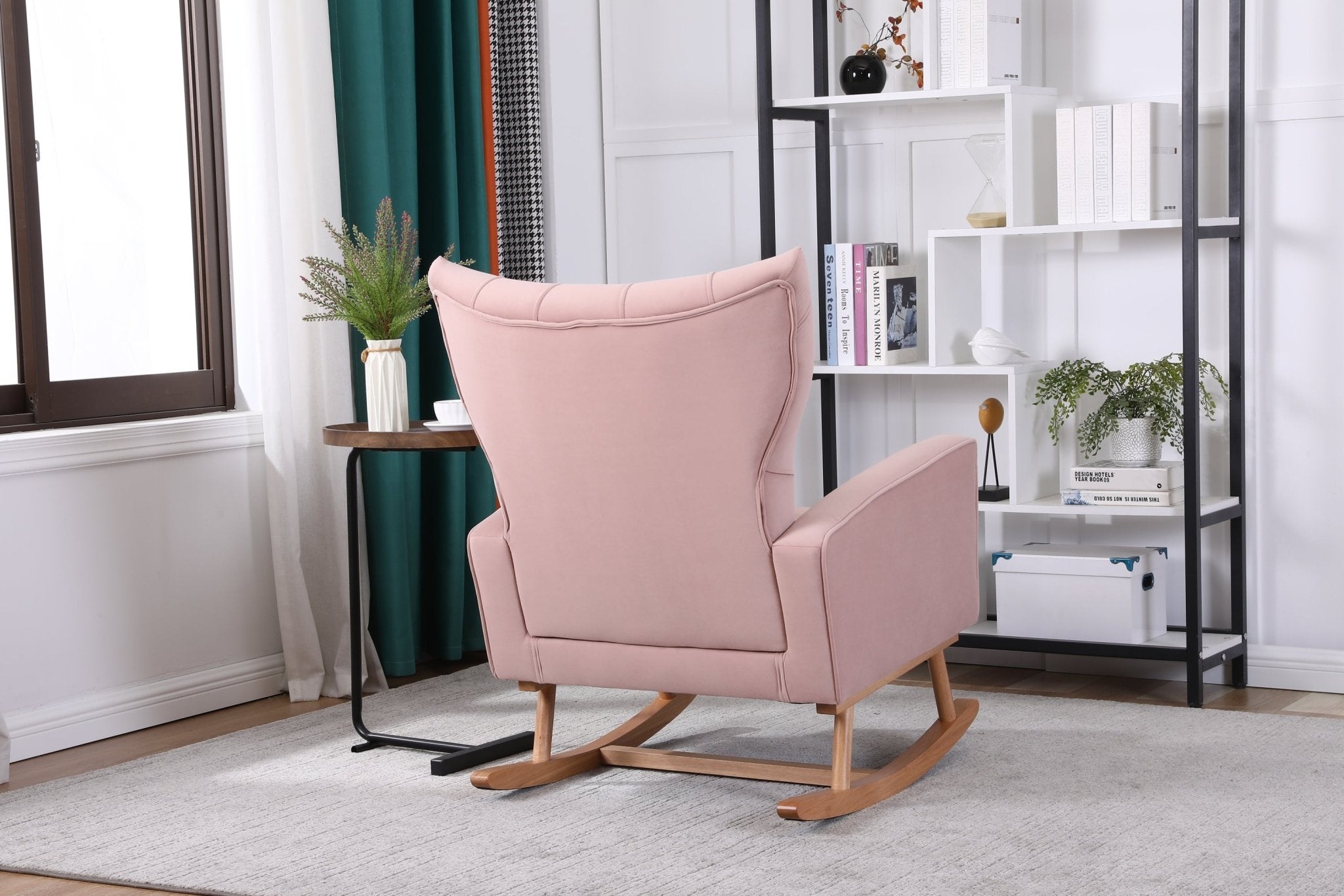 Baby Room High Back Rocking Chair Nursery Chair Comfortable Rocker Fabric Padded Seat Modern High Back Armchair Tuesday Morning