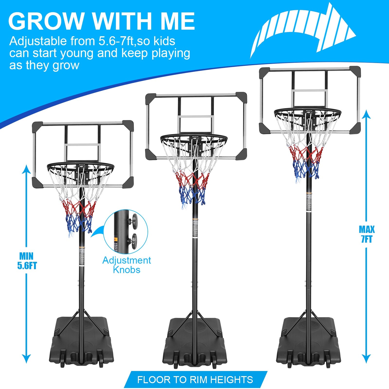 Basketball Goal Portable Basketball Hoop Indoor Outdoor Basketball Stand 5.6 - 7ft Adjustable 28in Backboard with Wheels - Tuesday Morning - Exercise Equipment