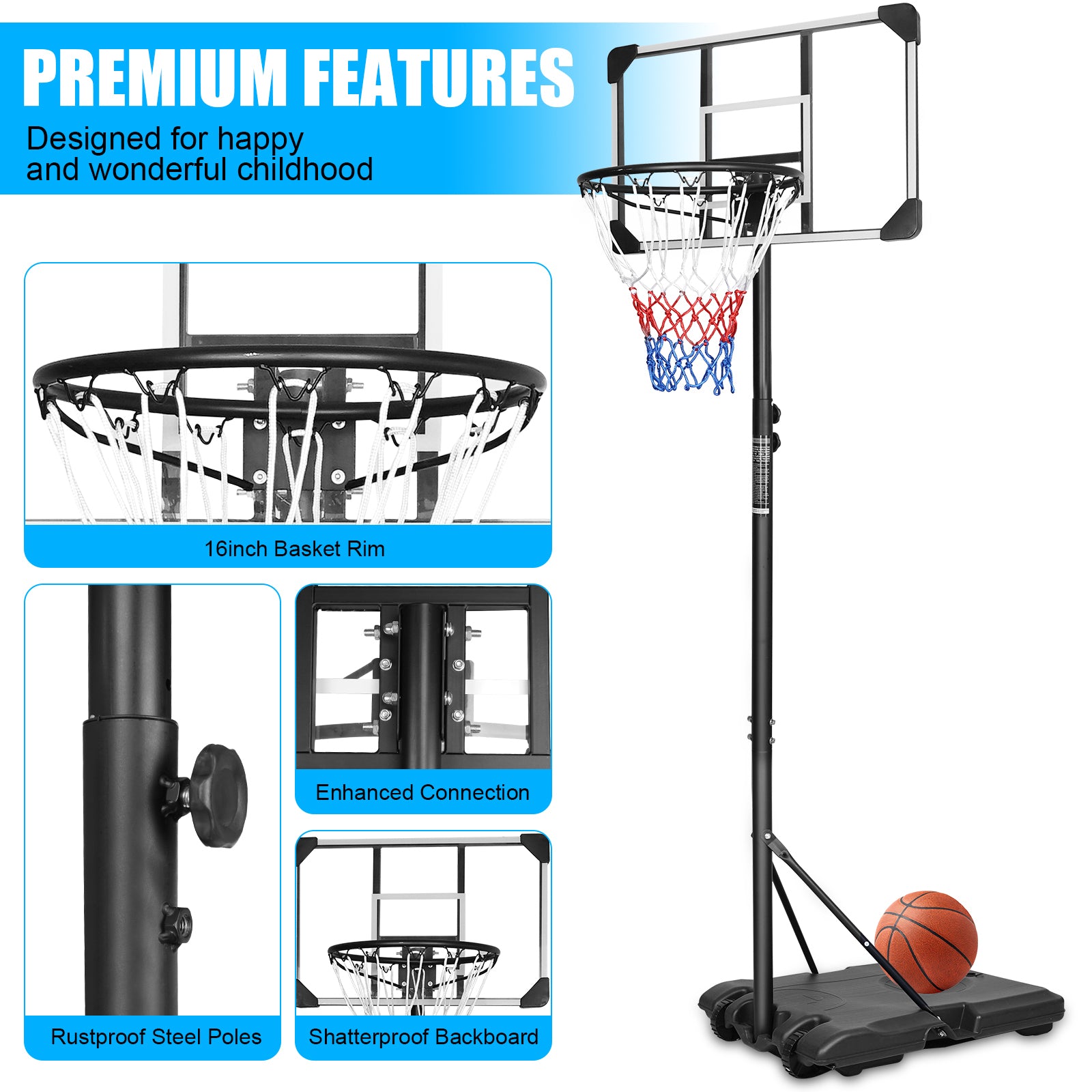 Basketball Goal Portable Basketball Hoop Indoor Outdoor Basketball Stand 5.6 - 7ft Adjustable 28in Backboard with Wheels - Tuesday Morning - Exercise Equipment