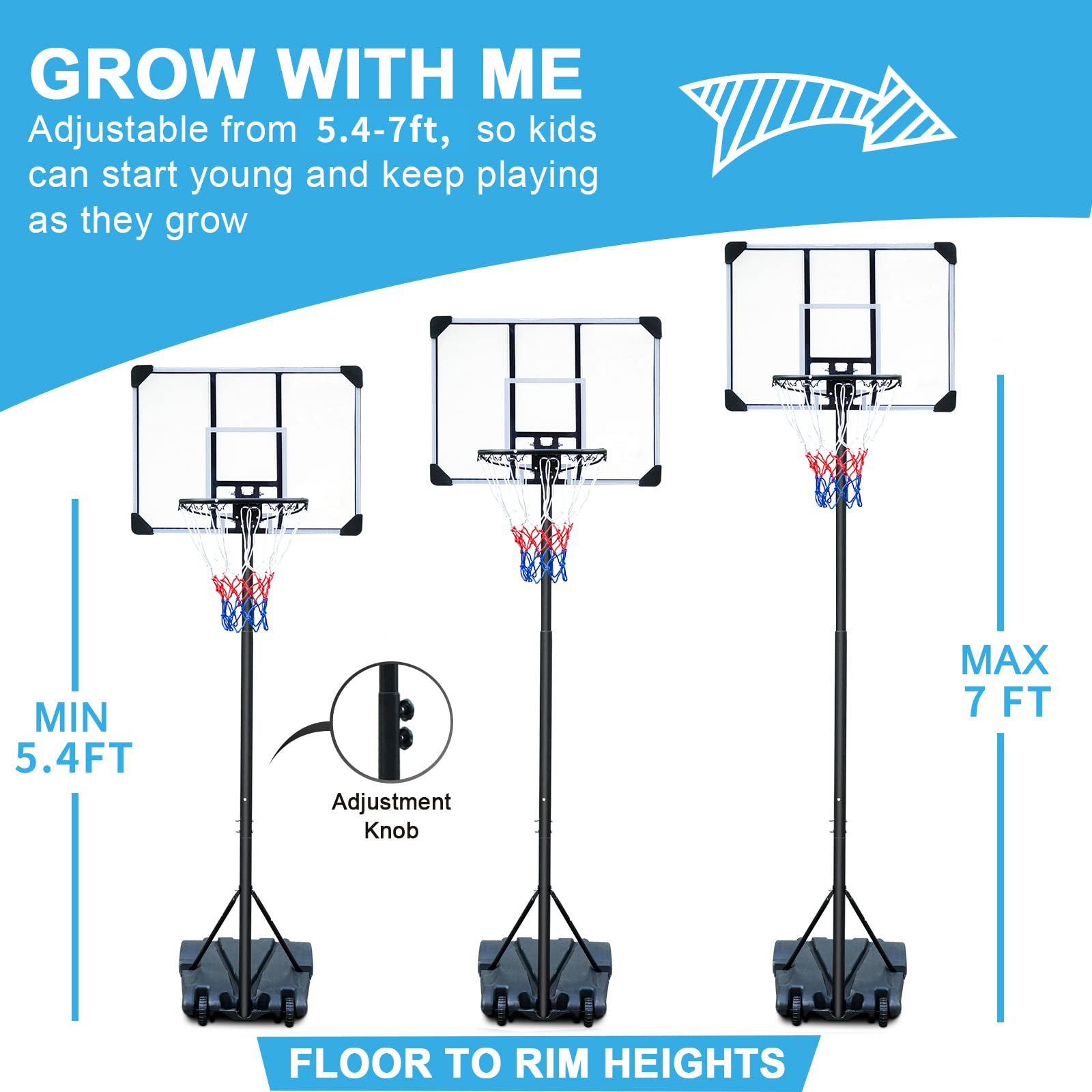 Basketball Hoop Portable Basketball Goal for Indoor Outdoor Basketball Stand 5.6 - 7 ft Adjustable 32 in Backboard with Wheels - Tuesday Morning - Exercise Equipment