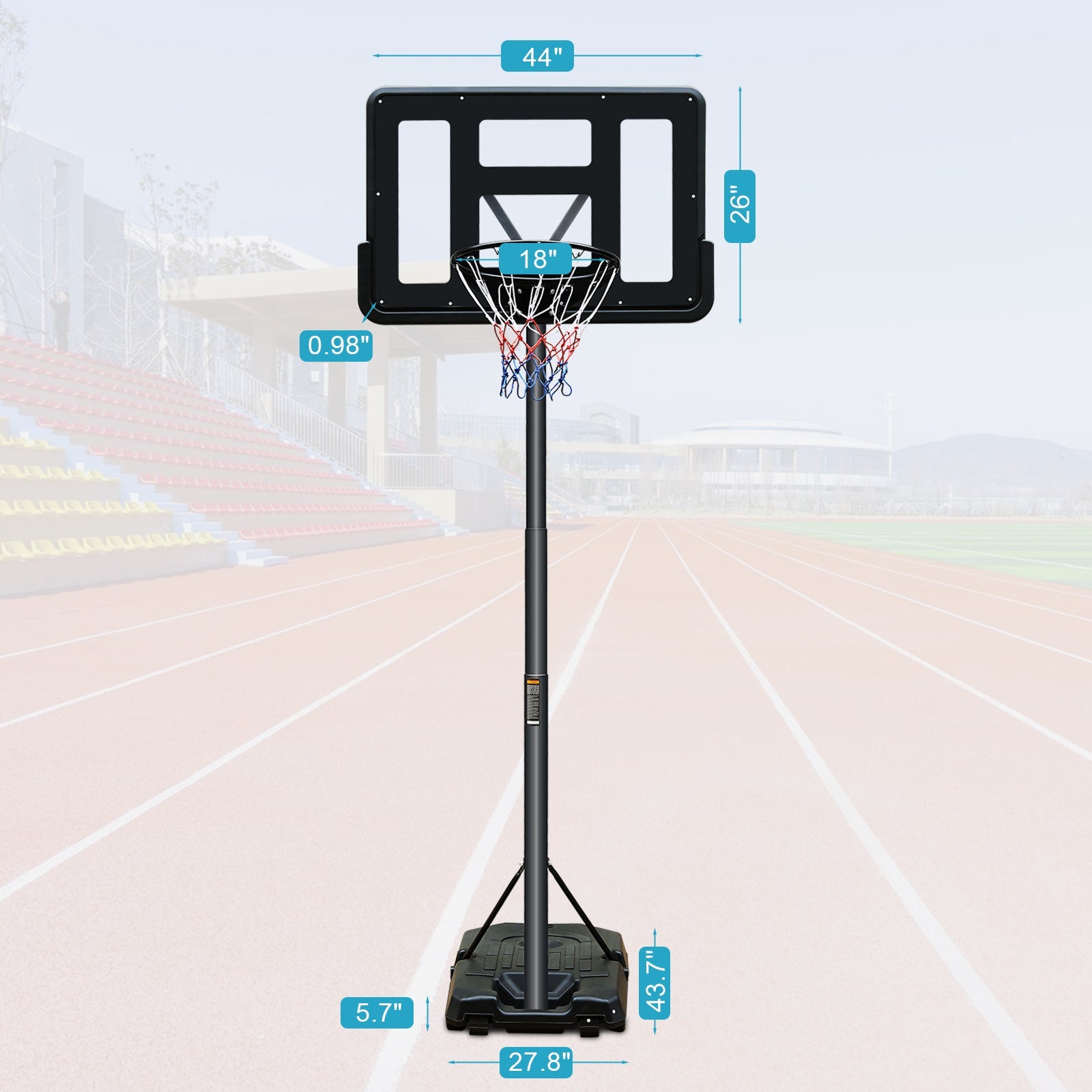 Basketball Hoop Portable Basketball Goal System 6.5 - 10ft Adjustable 44in Backboard for Indoor Outdoor Black - Tuesday Morning - Exercise Equipment