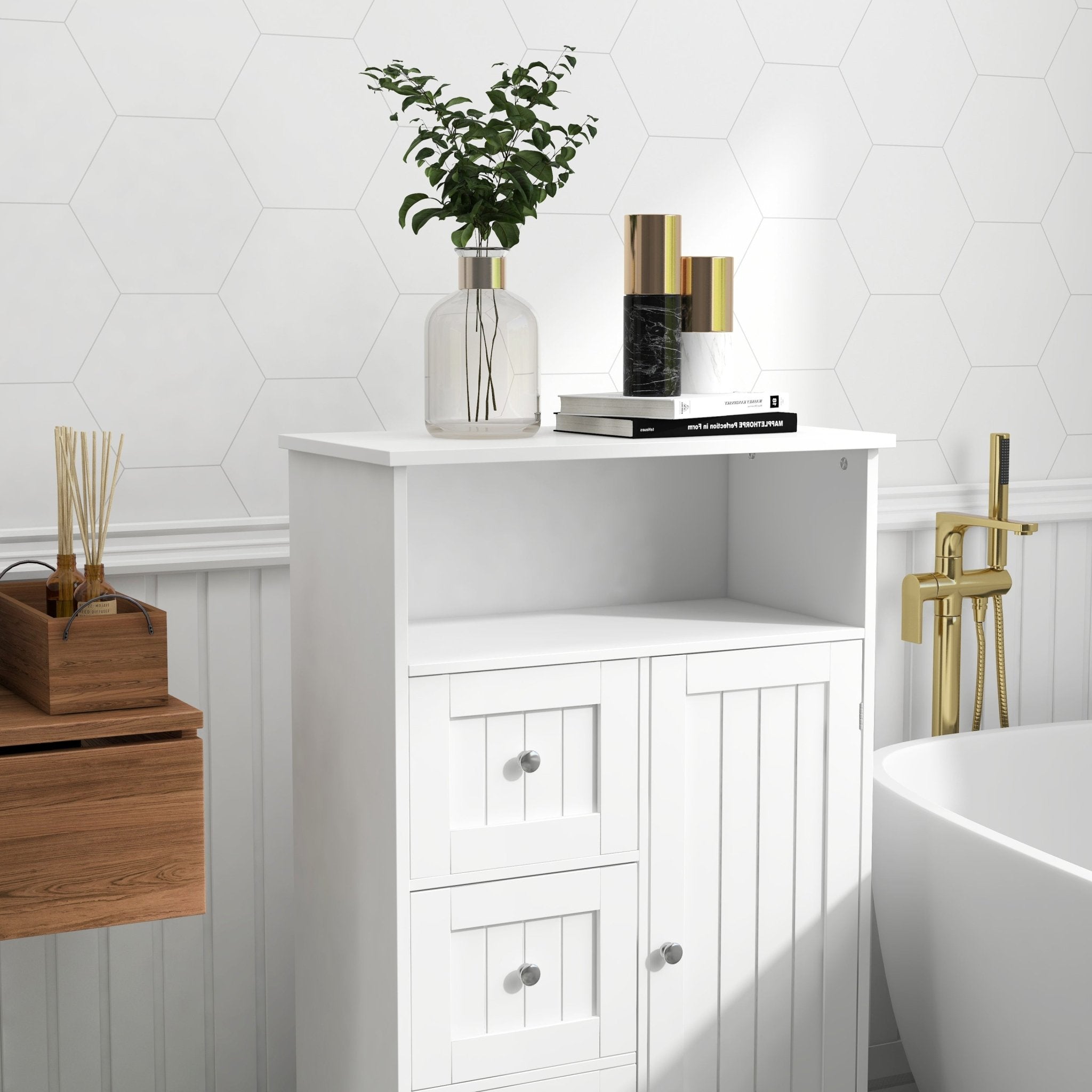 Bathroom standing storage cabinet with 3 drawers and 1 door - White - Tuesday Morning - Bathroom Cabinets & Storage