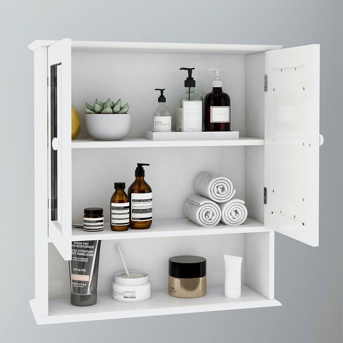 Bathroom Wall Cabinet with Doule Mirror Doors and Shelvs - Tuesday Morning - Bathroom Cabinets & Storage