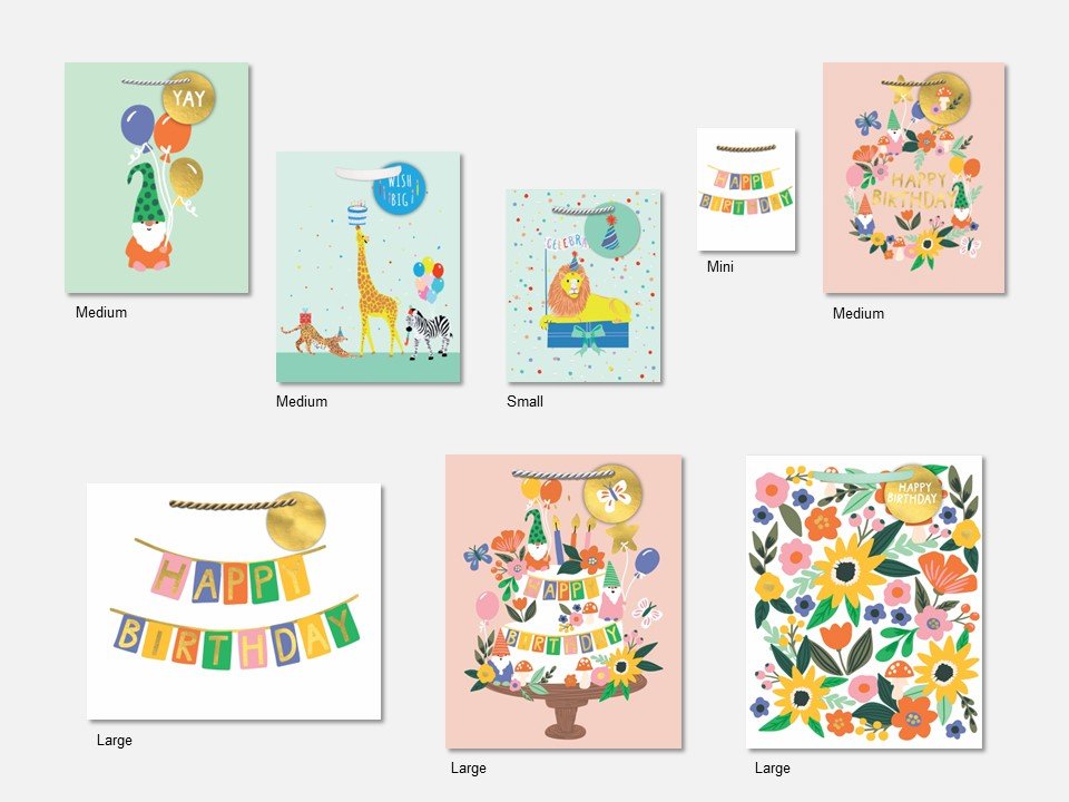 BDay Banner and Jungle Animals 8 Gift Bag Collection - Tuesday Morning - Gift Bags