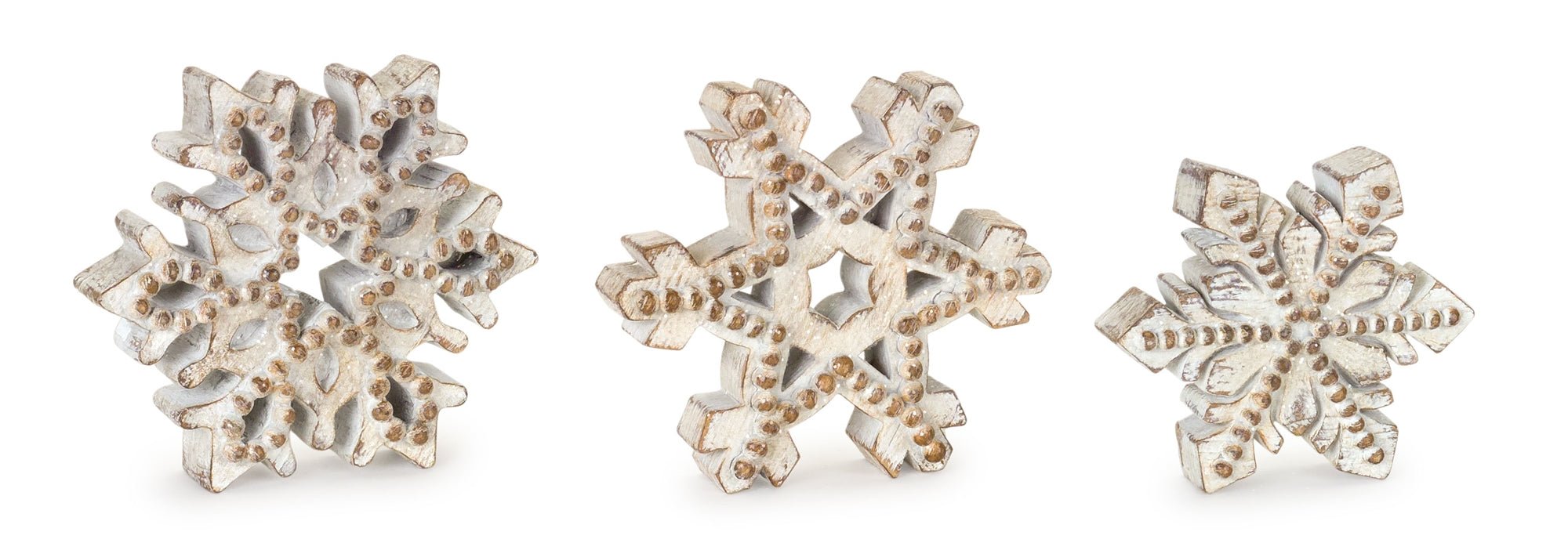 Beaded Wood Design Snowflake Decor (Set of 3) - Tuesday Morning - Decorative Objects