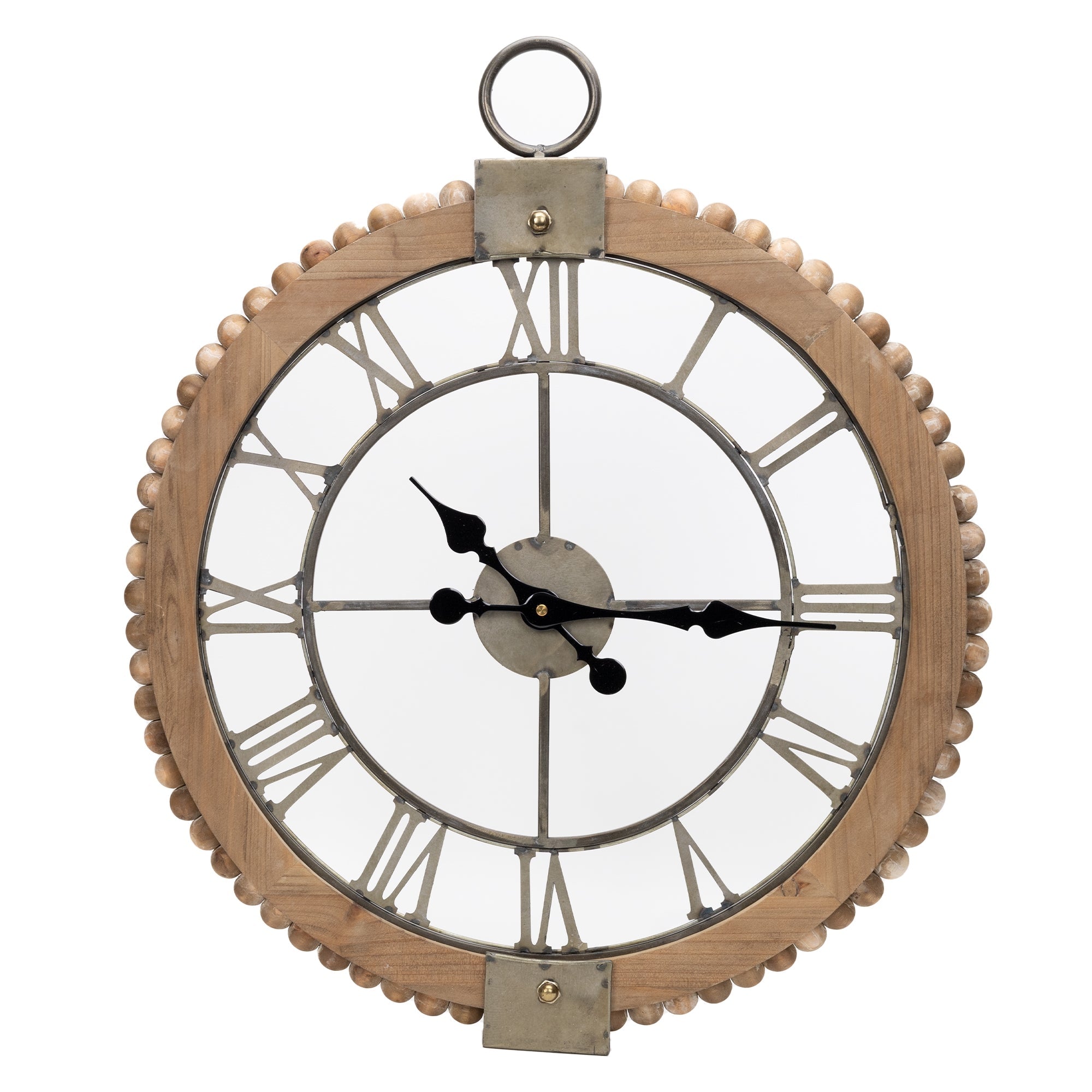 Beaded Wood Wall Clock with Metal Face 30