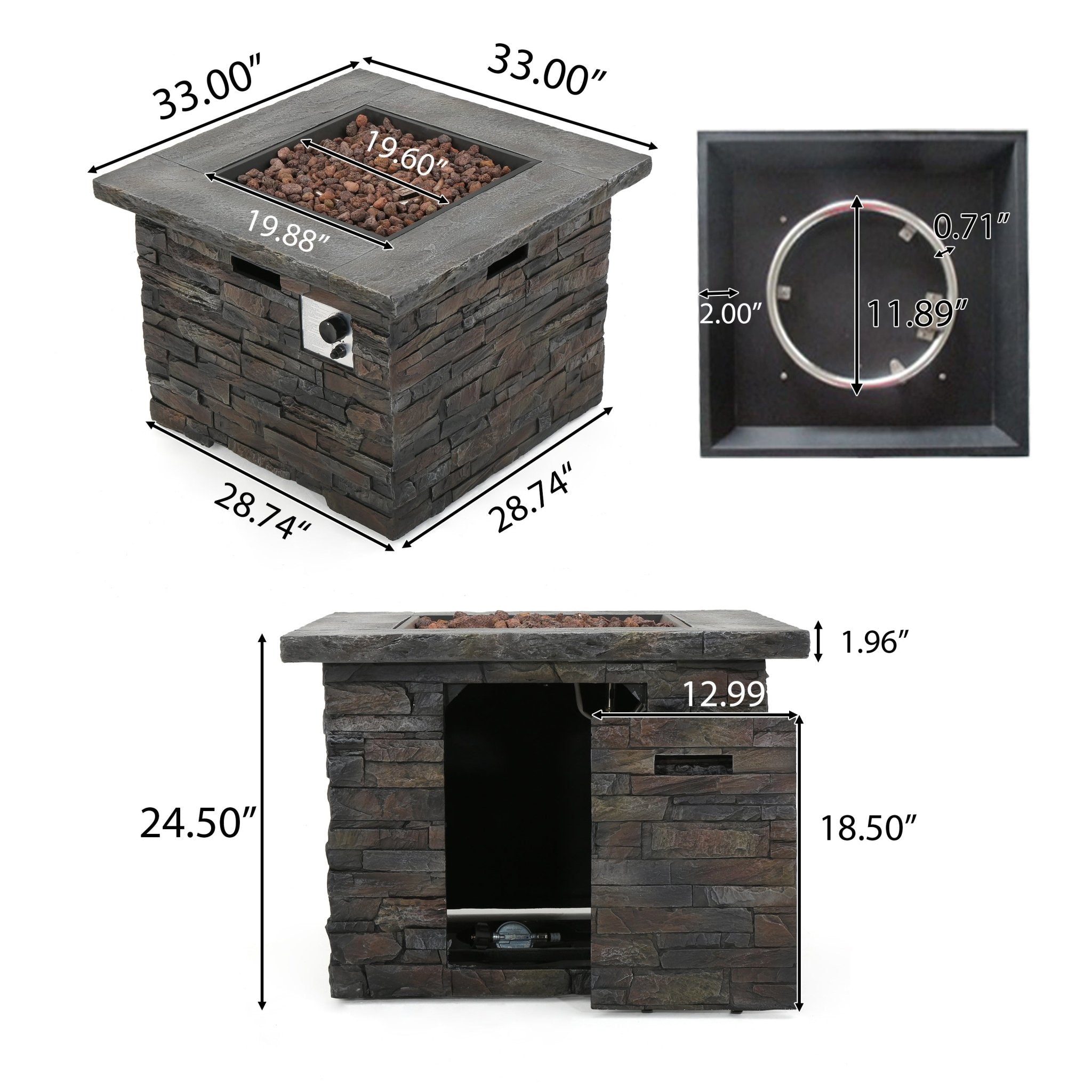 BEESTON 35” SQUARE MGO FIRE PIT - 40,000 BTU. - Tuesday Morning - Fire Pits