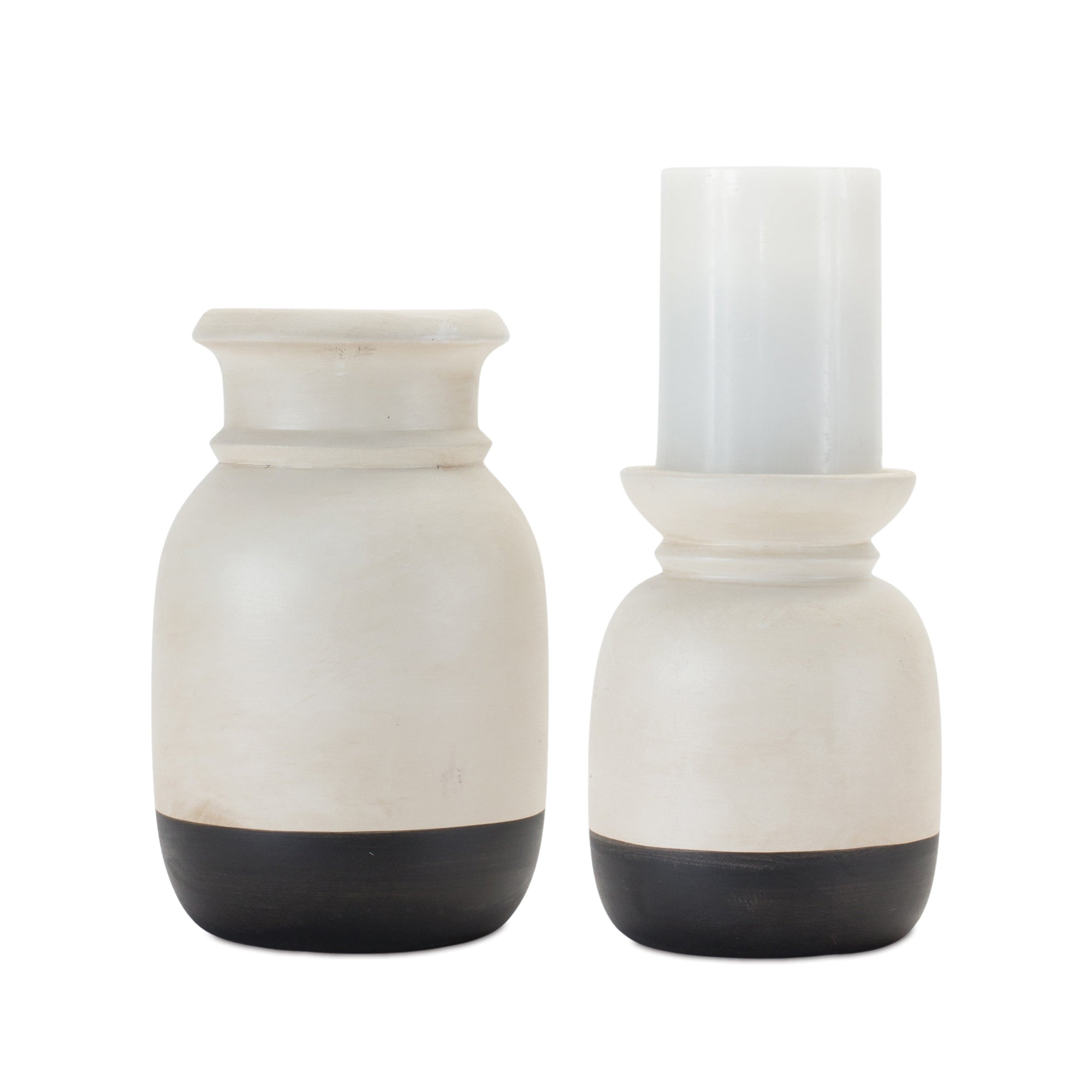 Beige Dual - Tone Ceramic Candle Holder (Set of 2) - Tuesday Morning - Candle Holders