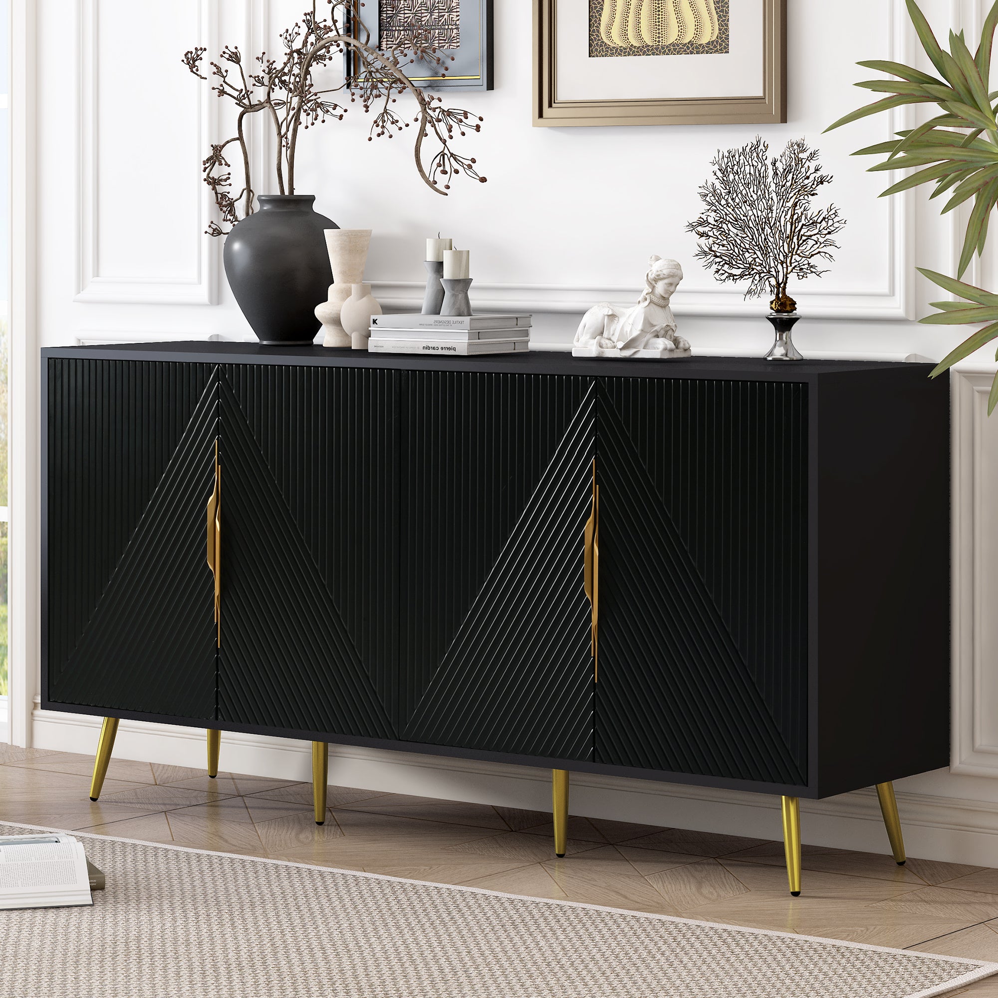 Stylish Sideboard with Wave Geometric Design