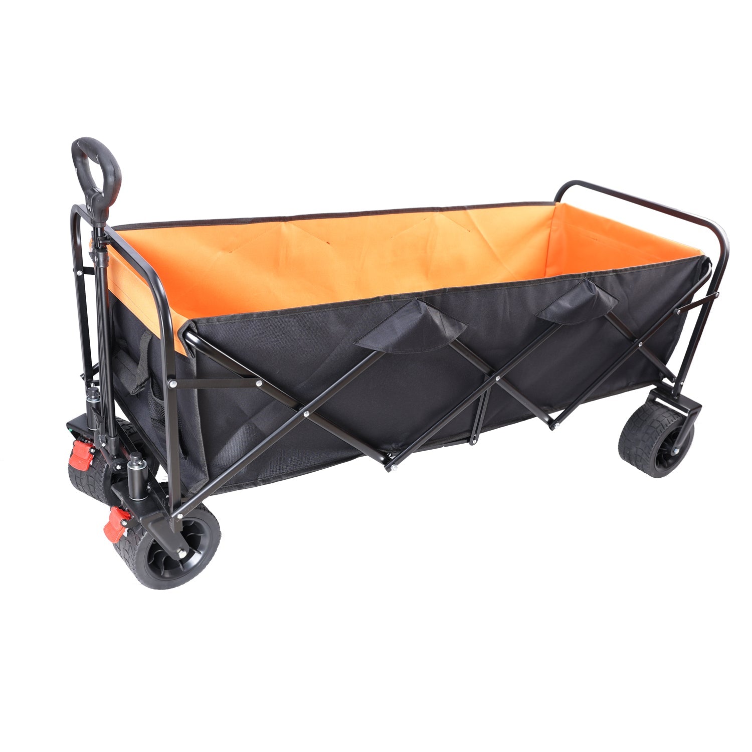 Big large capacity Folding cart Extra Long Extender Wagon Cart Folding Wagon Garden Shopping Beach Cart (black + orange) - Tuesday Morning - Camping & Hiking