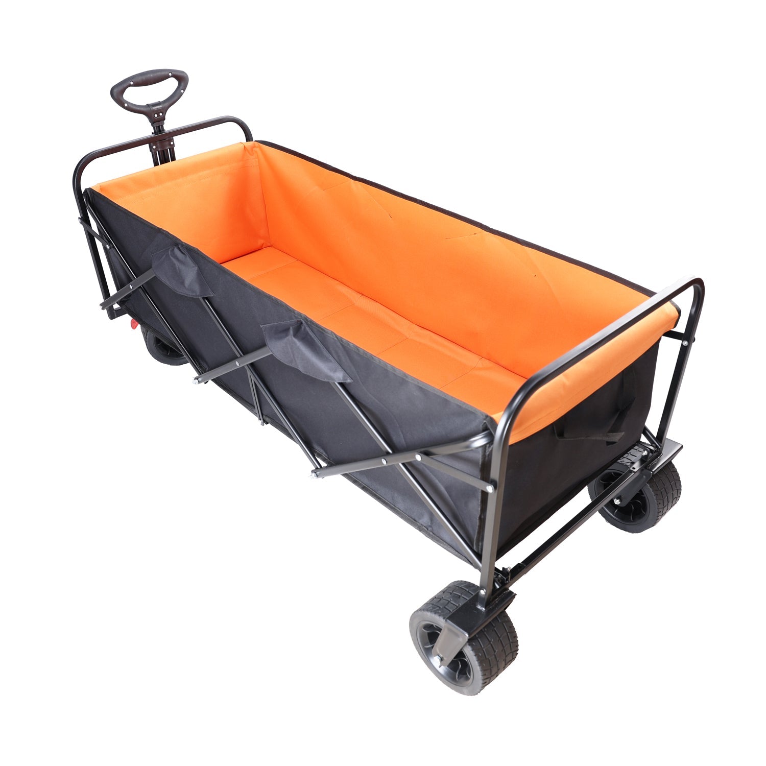 Big large capacity Folding cart Extra Long Extender Wagon Cart Folding Wagon Garden Shopping Beach Cart (black + orange) - Tuesday Morning - Camping & Hiking