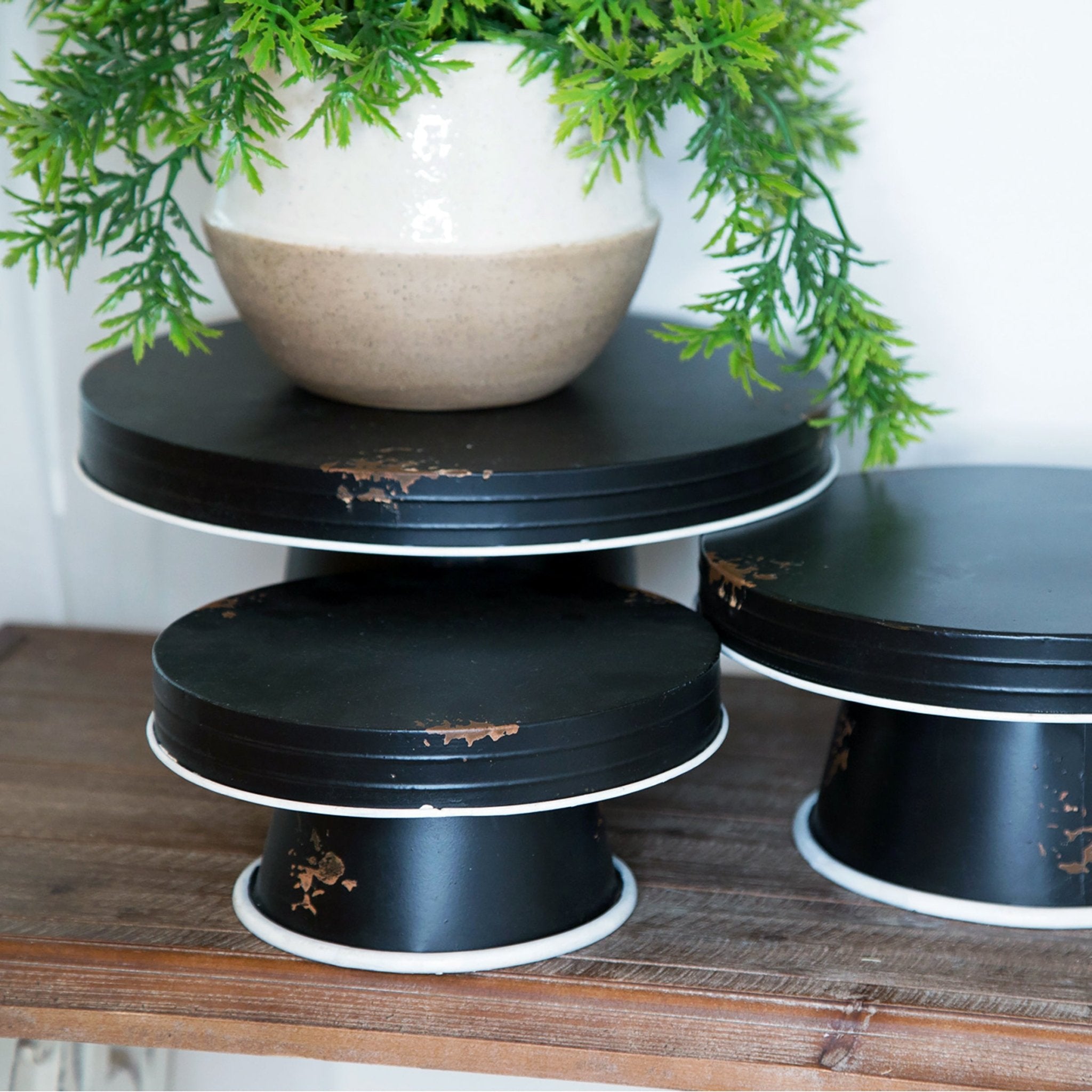 Black Distressed Enamel Pedestal Server Set - Tuesday Morning - Decorative Objects