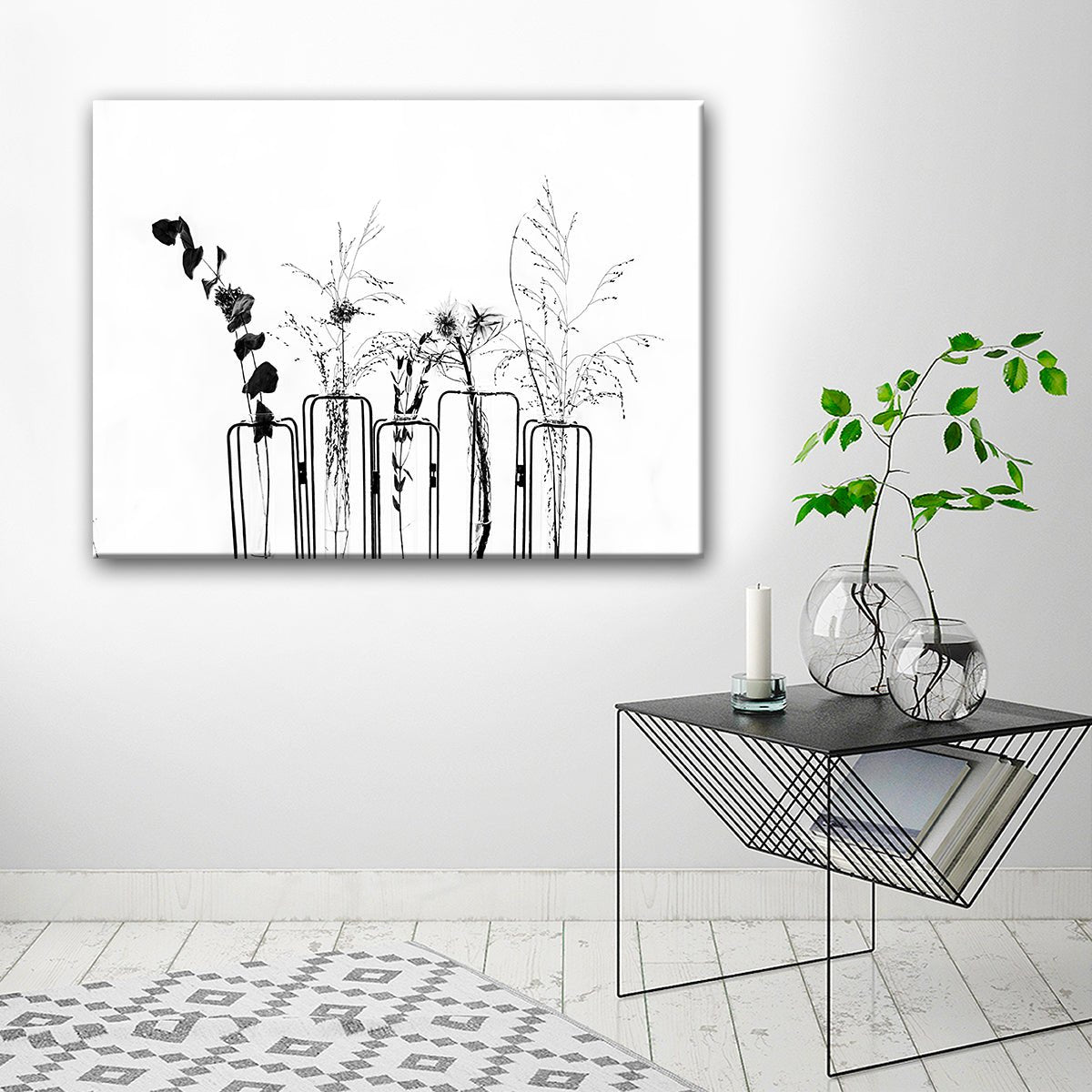 Black Flowers on White Background' Wrapped Canvas Wall Art - Tuesday Morning - Wall Art