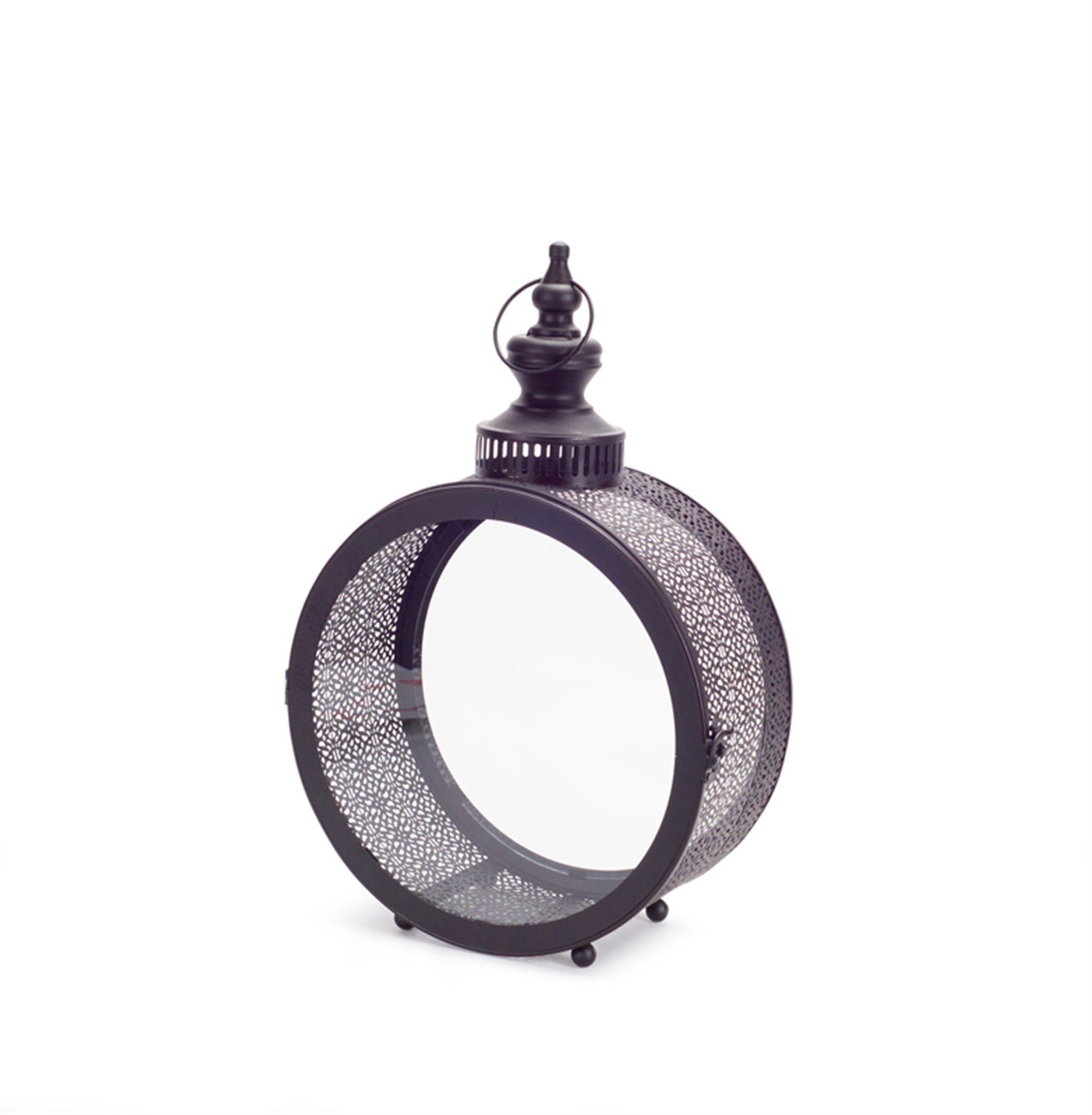 Black Ornate Metal Circle Lantern 17.5