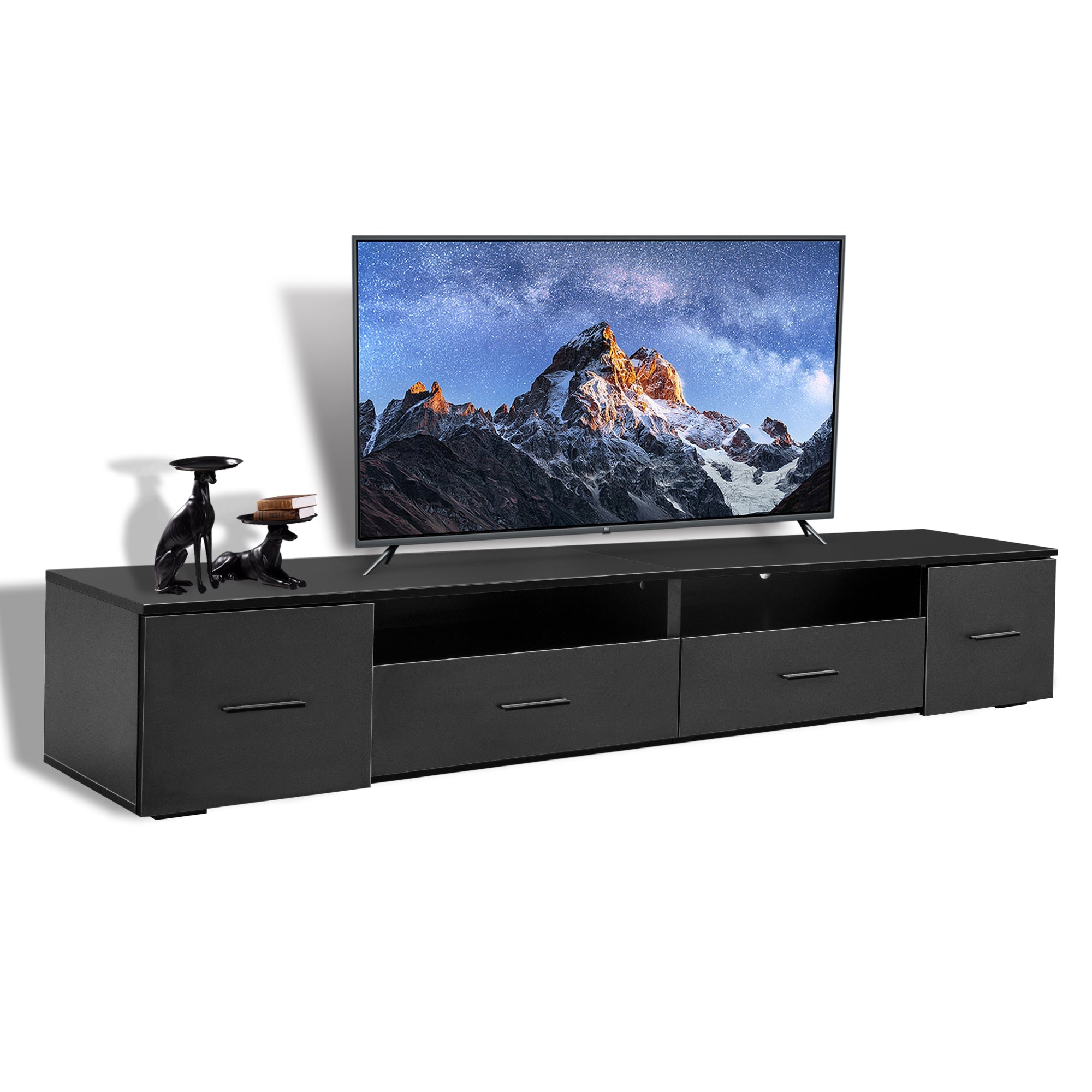 Black TV Stand for Living Room, Modern Entertainment Center Stand for TV Up to 90 Inch, Large Led TV Stand with 4 Storage Drawers, High Glossy Waterproof TV Console, TV Table Media Furniture - Tuesday Morning - Entertainment Centers & TV Stands