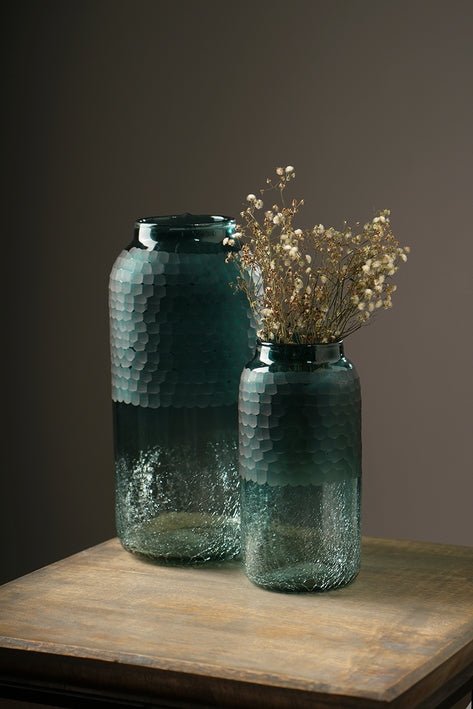 Blue Etched Half Crackle Glass Vase Large - Tuesday Morning - Vases