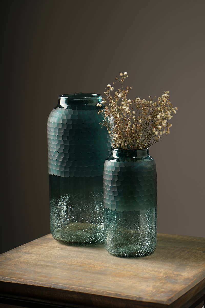 Blue Etched Half Crackle Glass Vase Small - Tuesday Morning - Vases