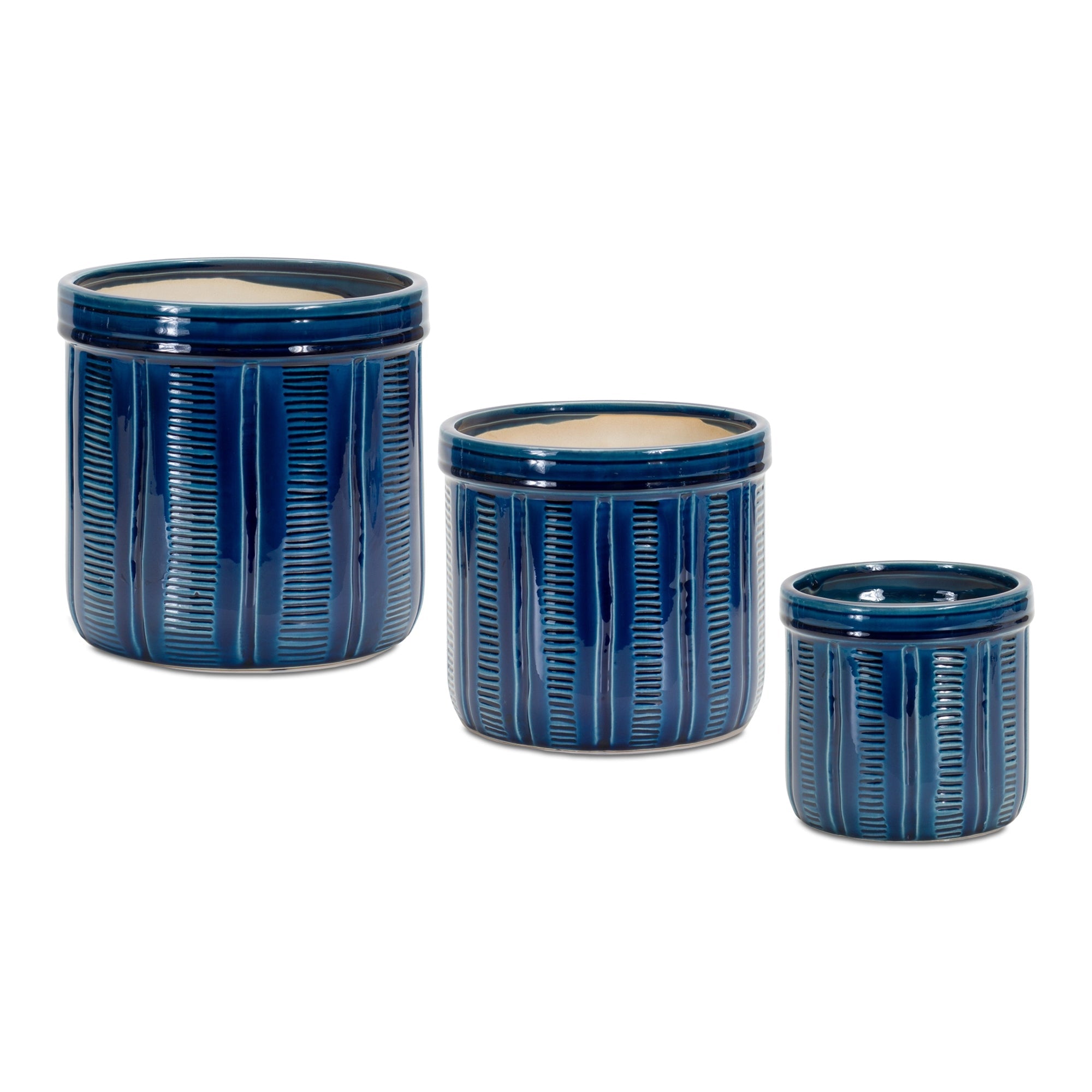 Blue Etched Terra Cotta Pot Planter (Set of 3) - Tuesday Morning - Pots & Planters