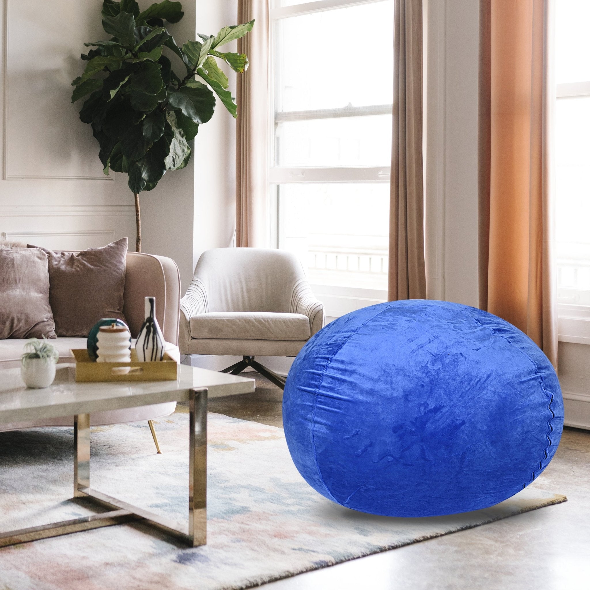 Blue Velvet Bean Bag Chair, 5ft Plush Floor Chair with Washable Cover Filled with Shredded memory Foam. - Tuesday Morning - Beanbags