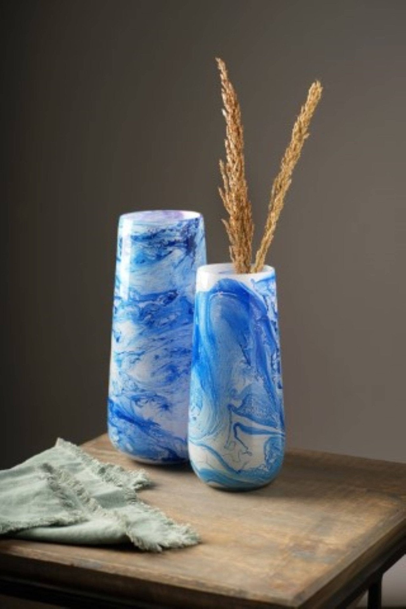 Blue & White Marble Finish Long Vase - Tuesday Morning - Vases