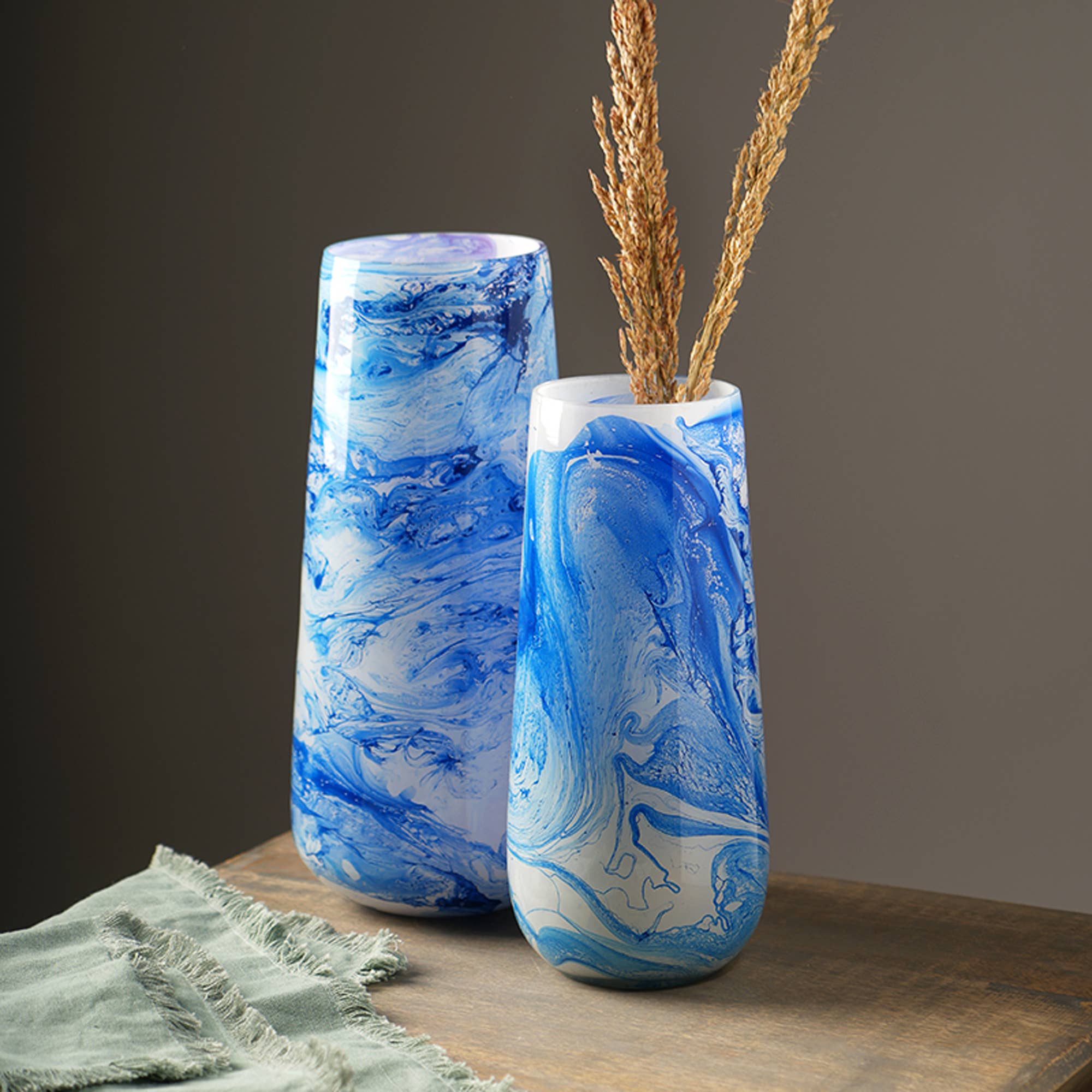 Blue & White Marble Finish Long Vase - Tuesday Morning - Vases