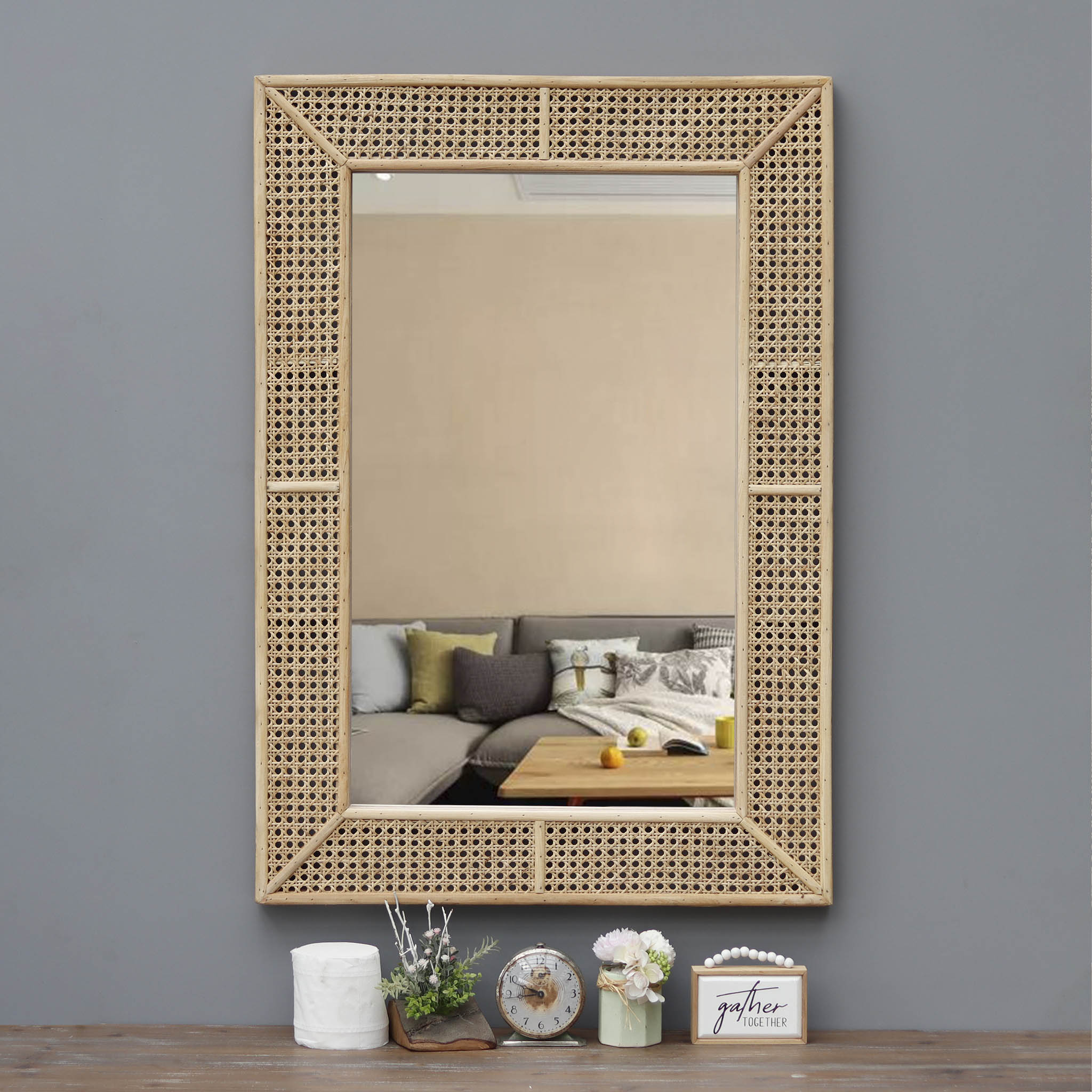 Boho Rectangle Rattan Wall Mirror - Tuesday Morning - Wall Mirrors