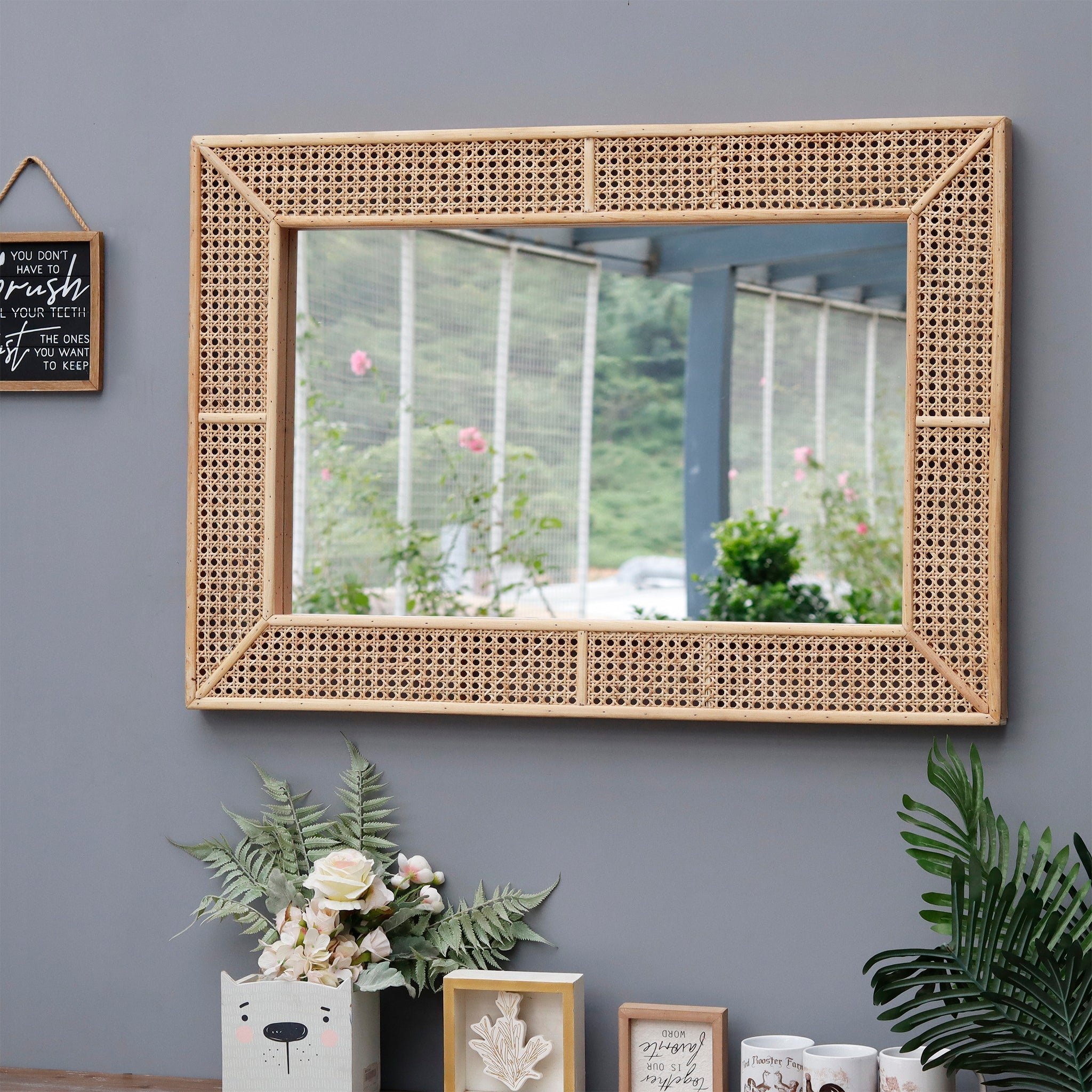 Boho Rectangle Rattan Wall Mirror - Tuesday Morning - Wall Mirrors