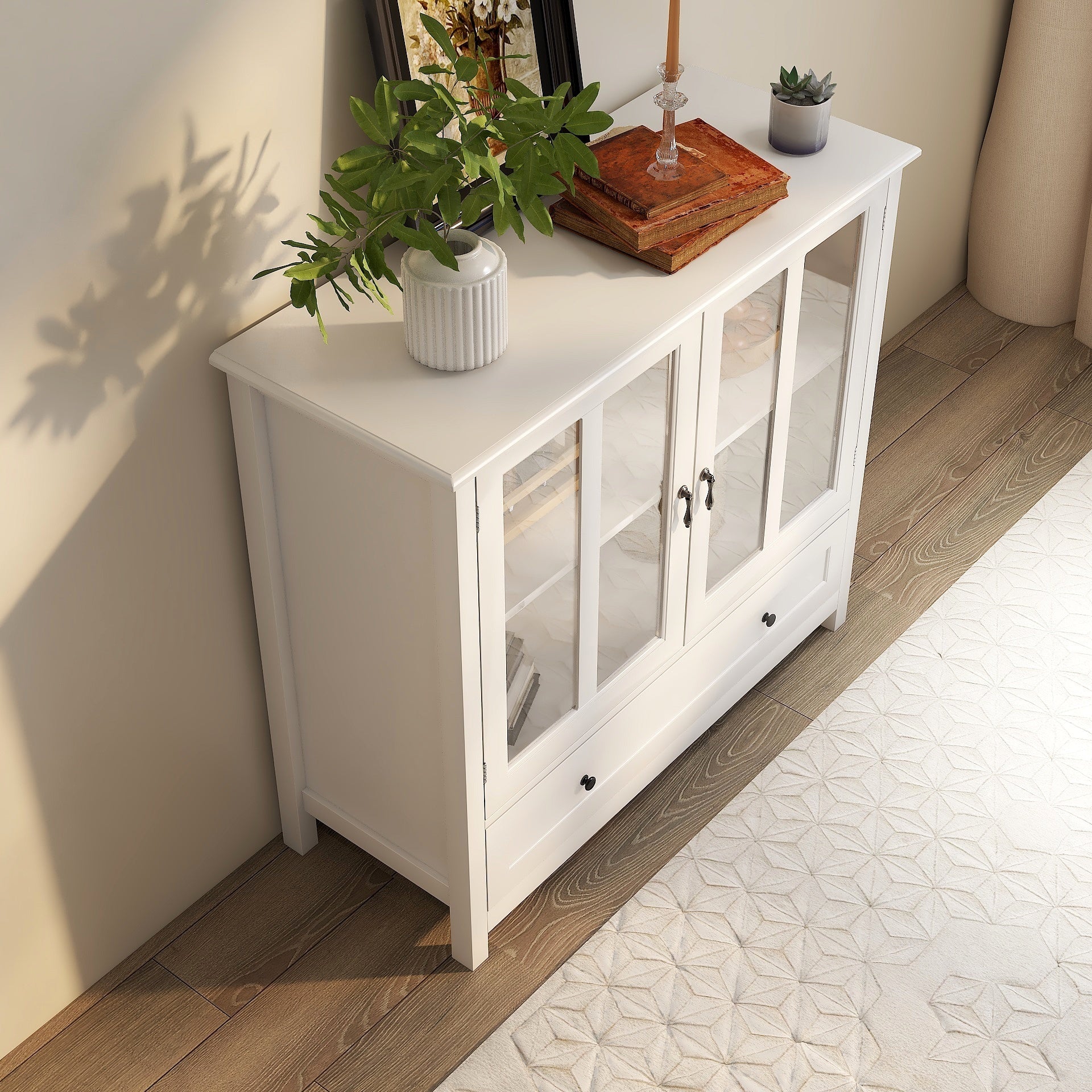 Buffet storage cabinet with double glass doors and unique bell handle - Tuesday Morning - Cabinets & Storage