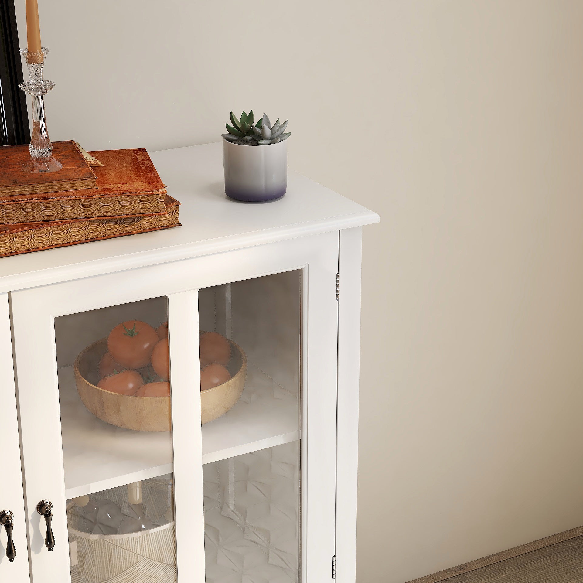 Buffet storage cabinet with double glass doors and unique bell handle - Tuesday Morning - Cabinets & Storage