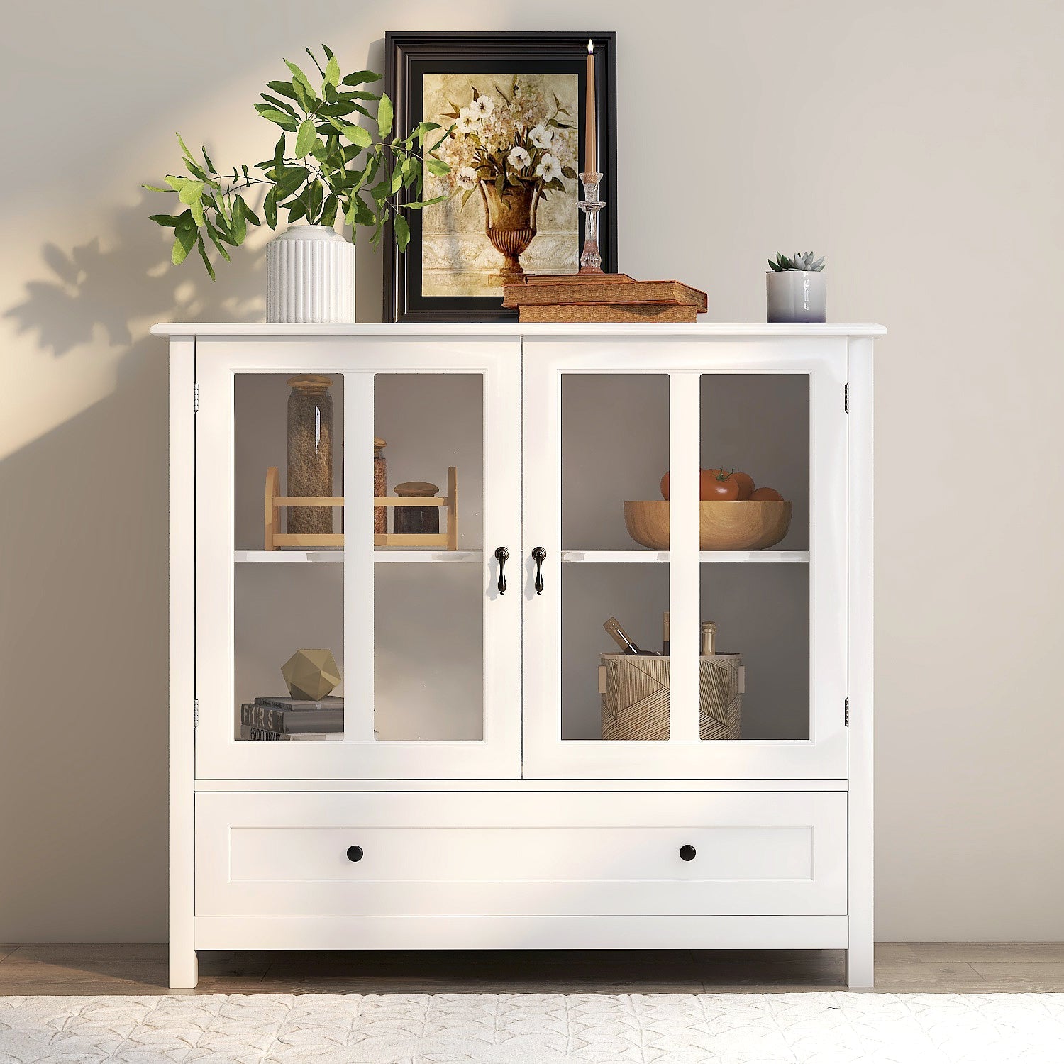 Buffet storage cabinet with double glass doors and unique bell handle - Tuesday Morning - Cabinets & Storage