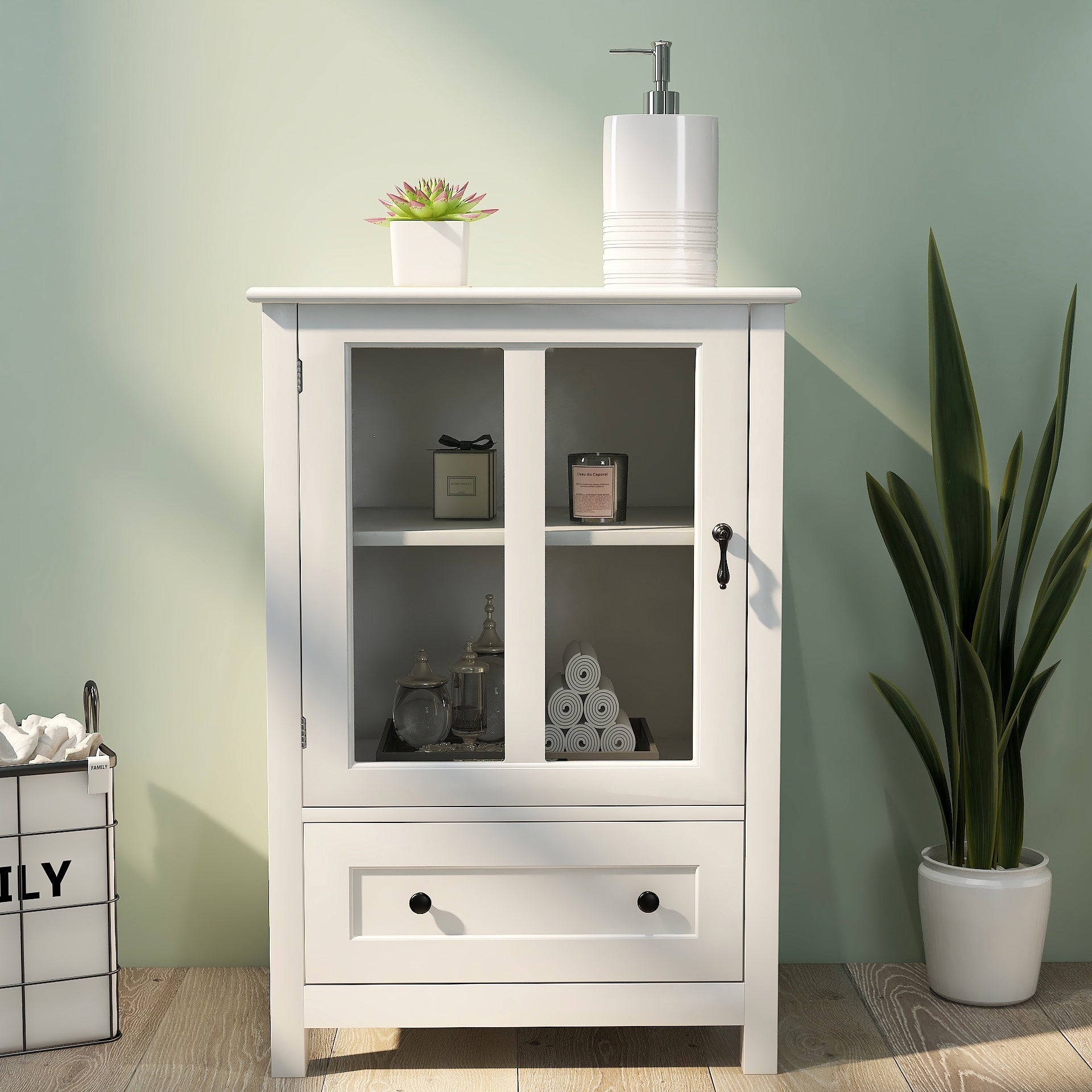 Buffet storage cabinet with single glass doors and unique bell handle - Tuesday Morning - Cabinets & Storage