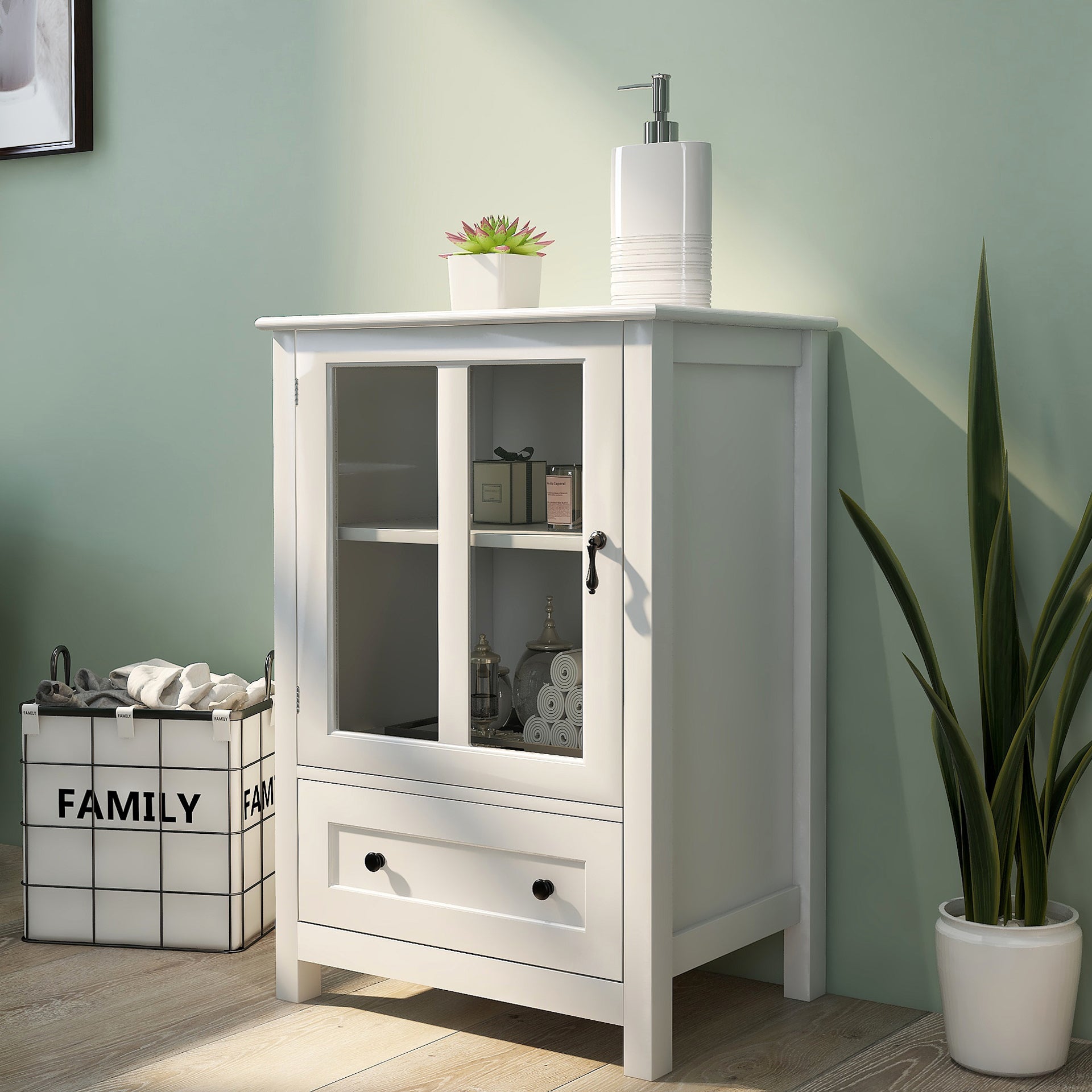 Buffet storage cabinet with single glass doors and unique bell handle - Tuesday Morning - Cabinets & Storage