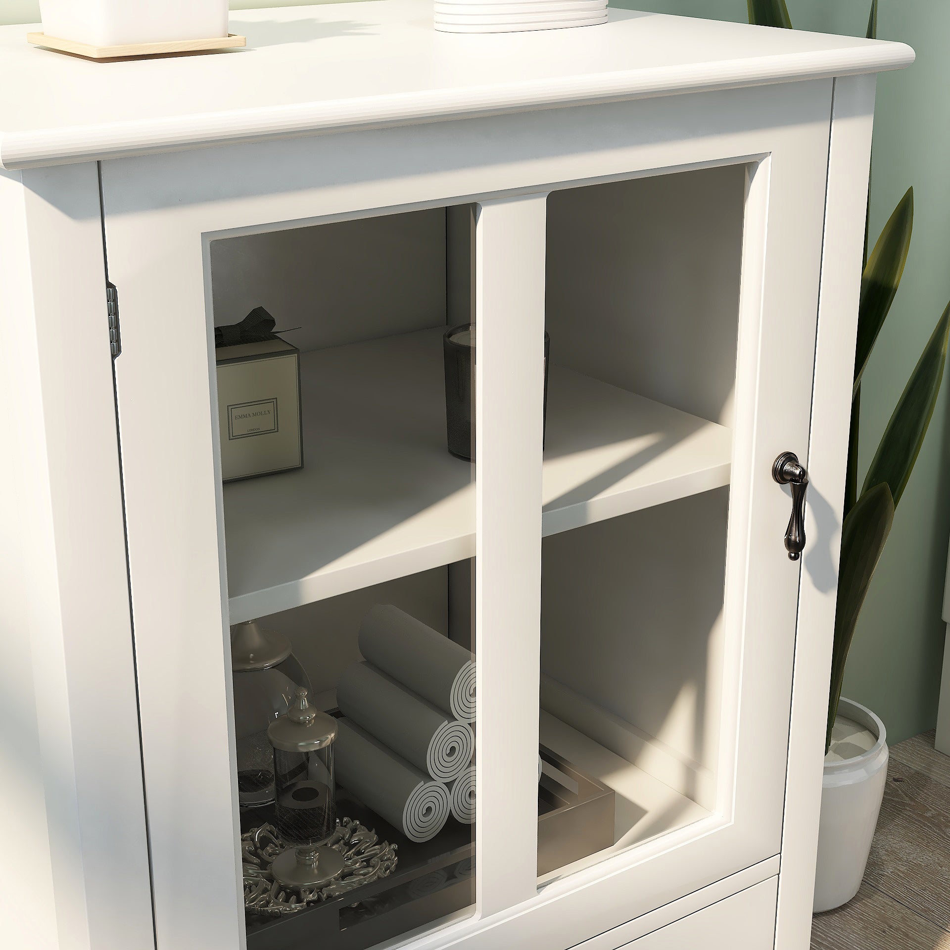 Buffet storage cabinet with single glass doors and unique bell handle - Tuesday Morning - Cabinets & Storage