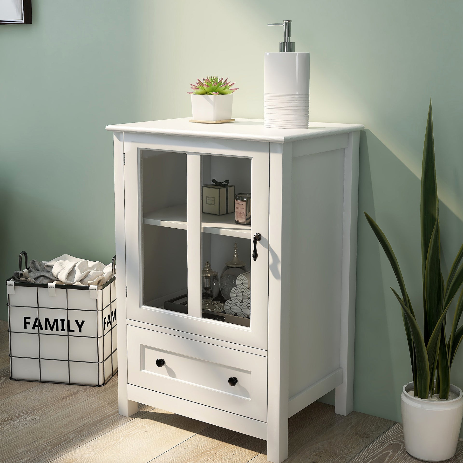 Buffet storage cabinet with single glass doors and unique bell handle - Tuesday Morning - Cabinets & Storage