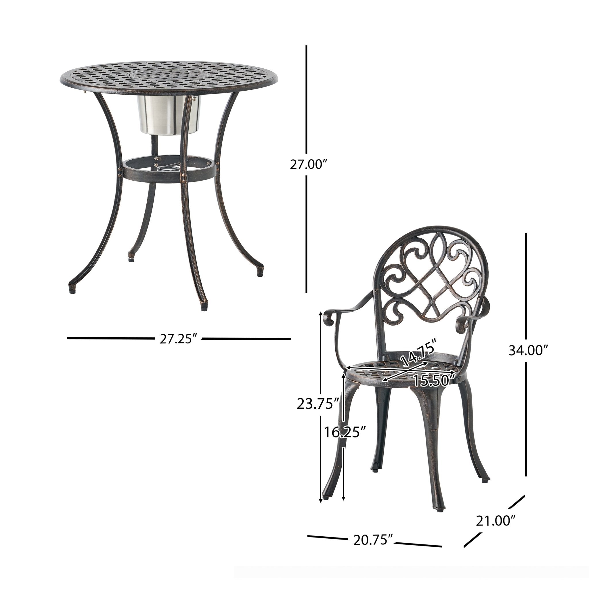 CAMDEN 3PC CAST BISTRO SET W ICE BUCKET - Tuesday Morning - Outdoor Furniture Sets