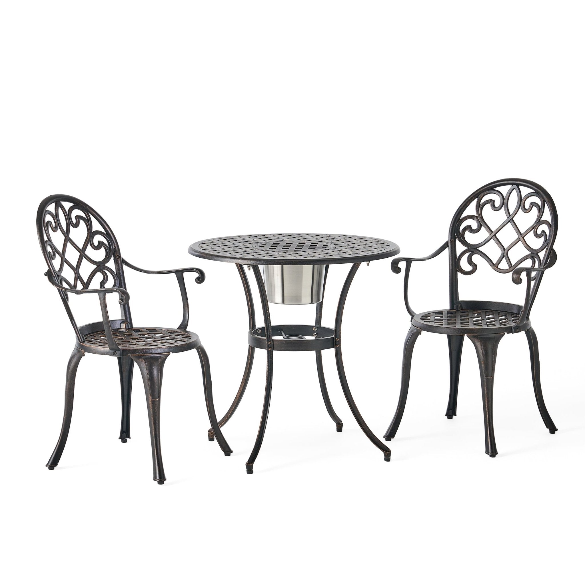 CAMDEN 3PC CAST BISTRO SET W ICE BUCKET - Tuesday Morning - Outdoor Furniture Sets